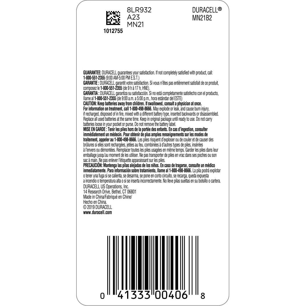 Batería Alcalina Duracell 21/23 12V - Paquete de 1, Larga Duración