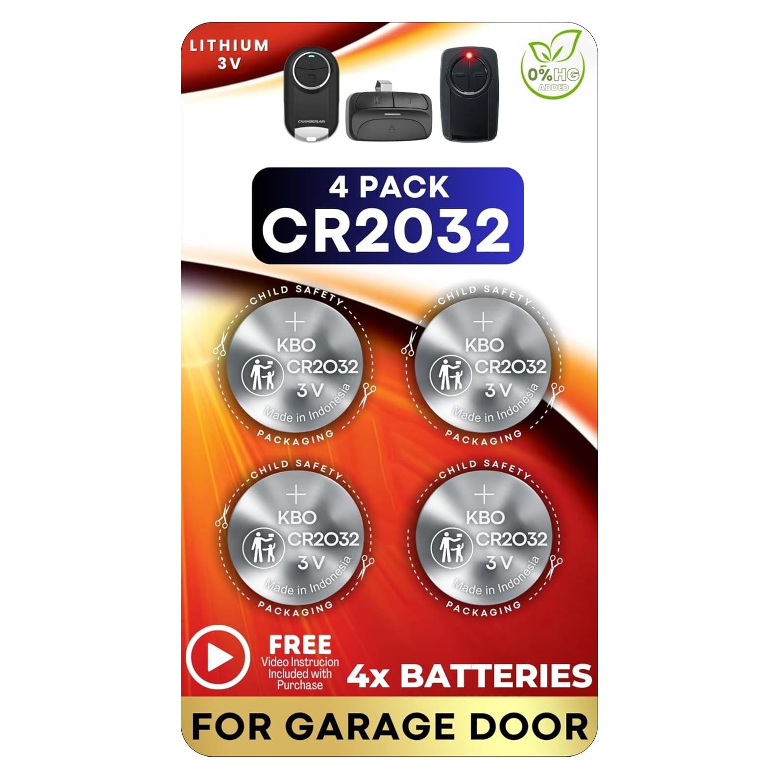 Baterías CR2032 Litio 3V - Paquete de 4 para Abridores de Garaje