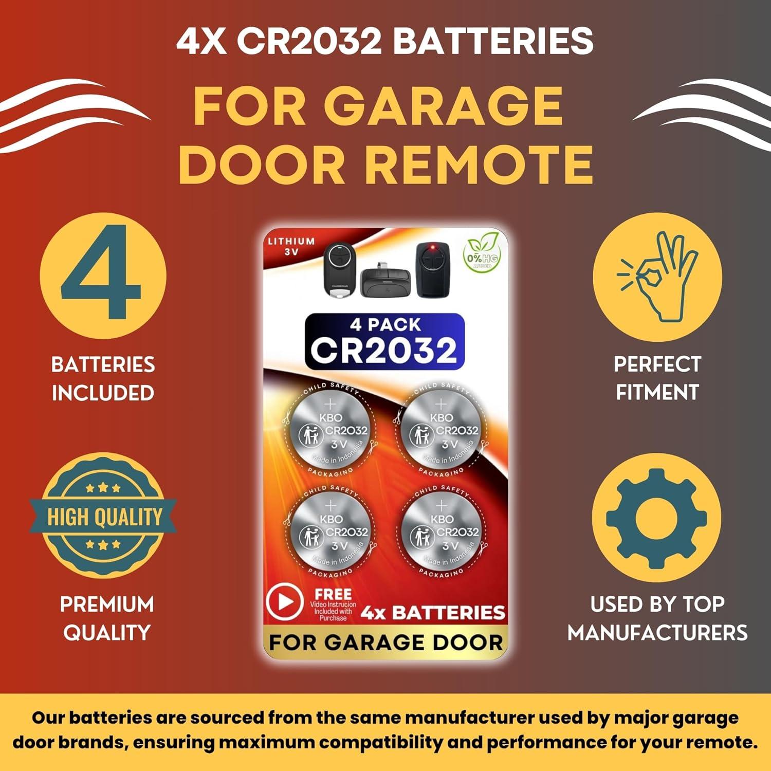 Baterías CR2032 Litio 3V - Paquete de 4 para Abridores de Garaje
