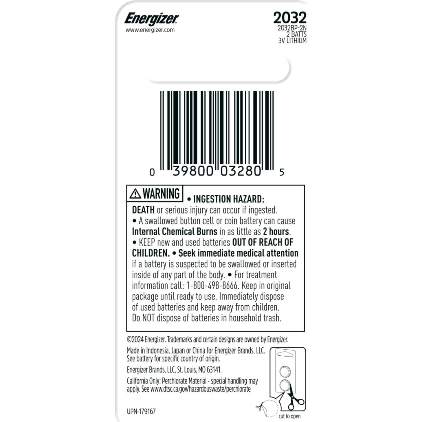 Baterías de Moneda de Litio Energizer 2032 - Paquete de 2