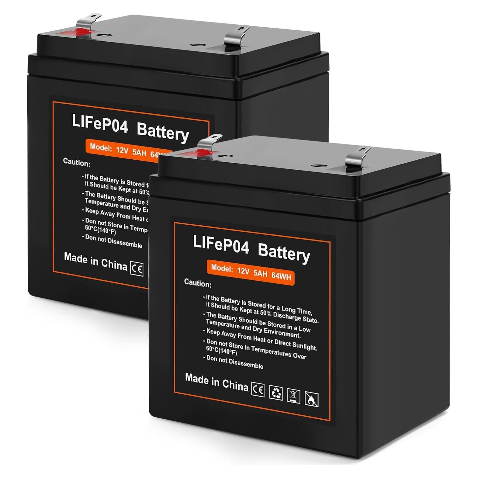 Batería Recargable LiFePO4 12V 5Ah Fitinoch - Paquete de 2
