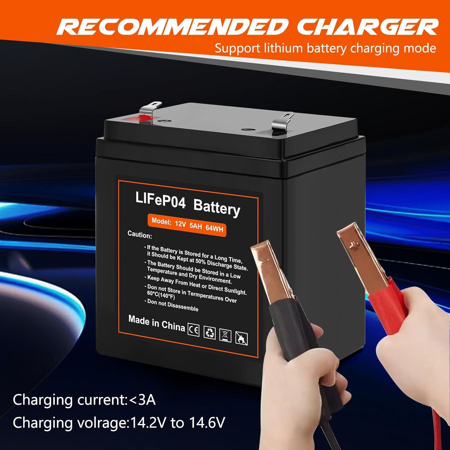 Batería Recargable LiFePO4 12V 5Ah Fitinoch - Paquete de 2