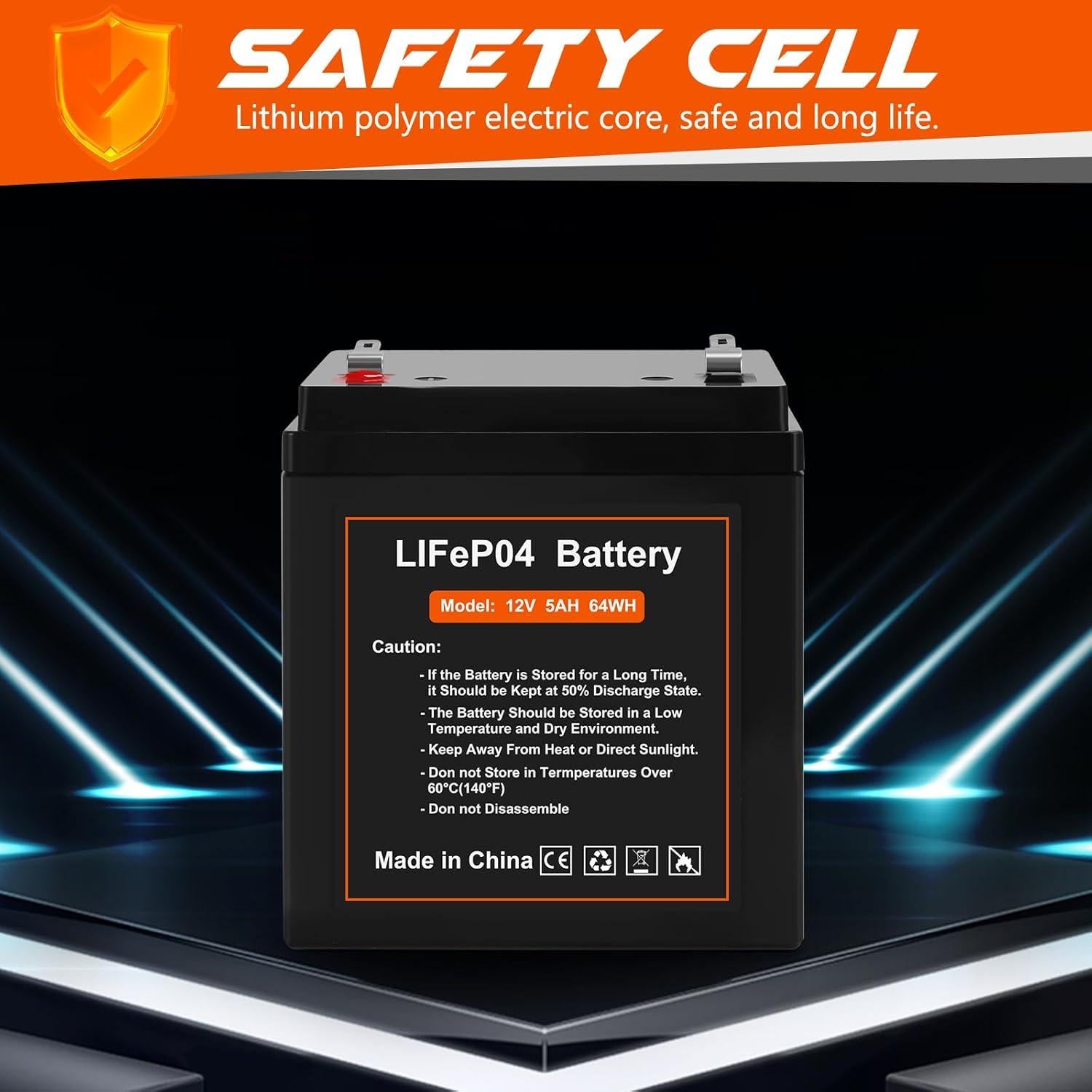 Batería Recargable LiFePO4 12V 5Ah Fitinoch - Paquete de 2