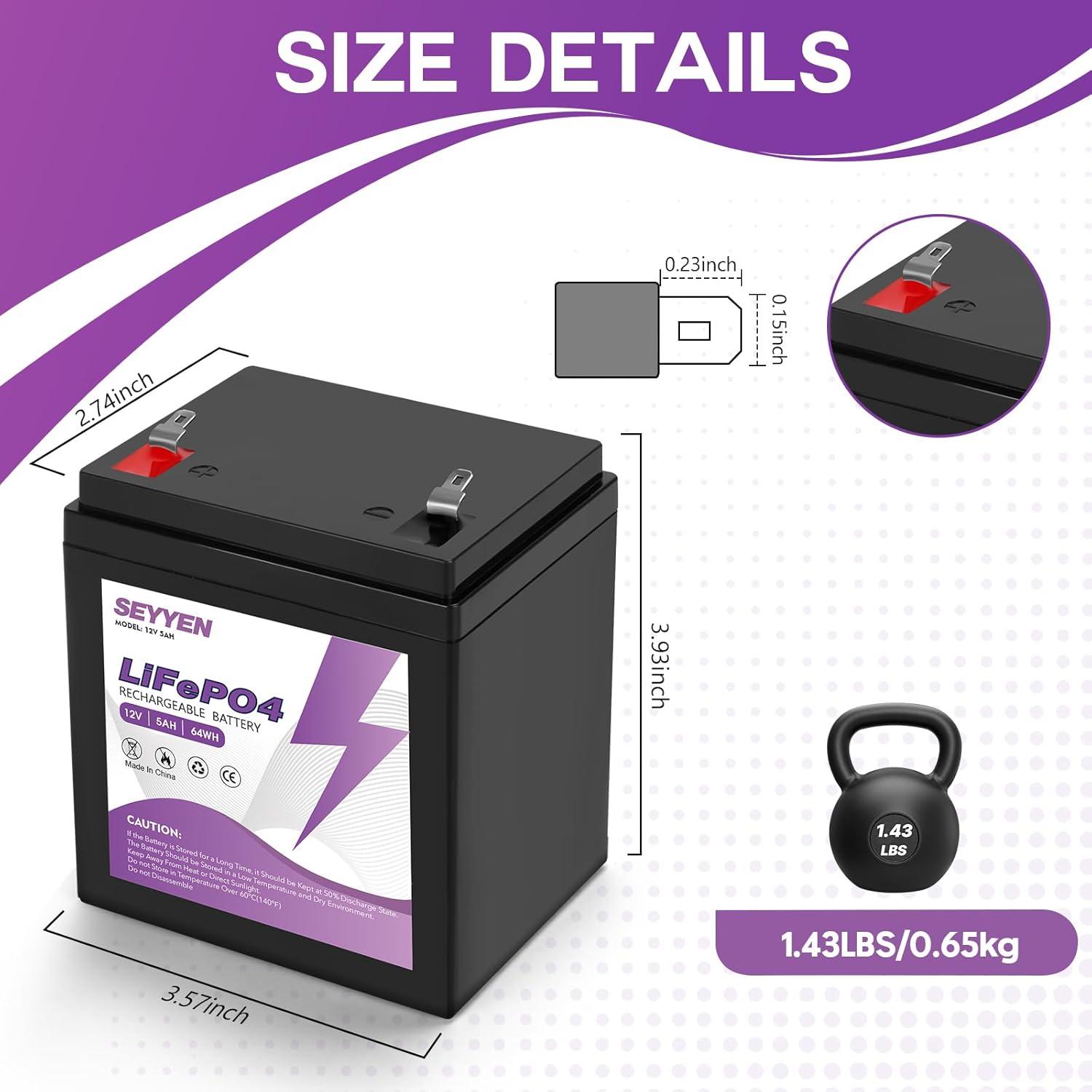 Batería LiFePO4 12V 5Ah SEYYEN para Abridores de Puertas