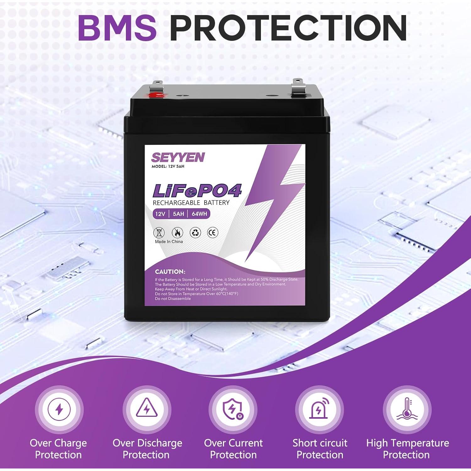 Batería LiFePO4 12V 5Ah SEYYEN para Abridores de Puertas