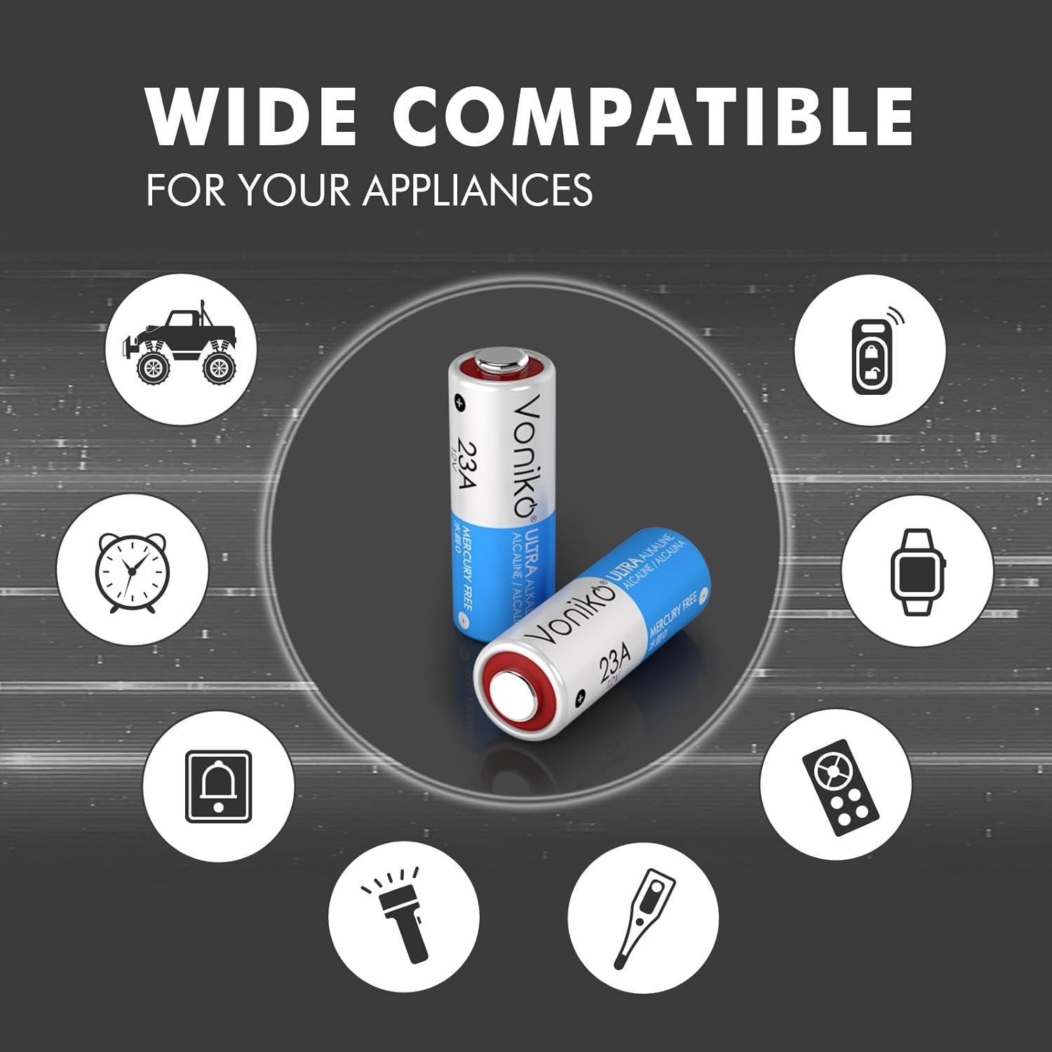 Batería Alcalina Voniko 23A 12V - Paquete de 6 Unidades