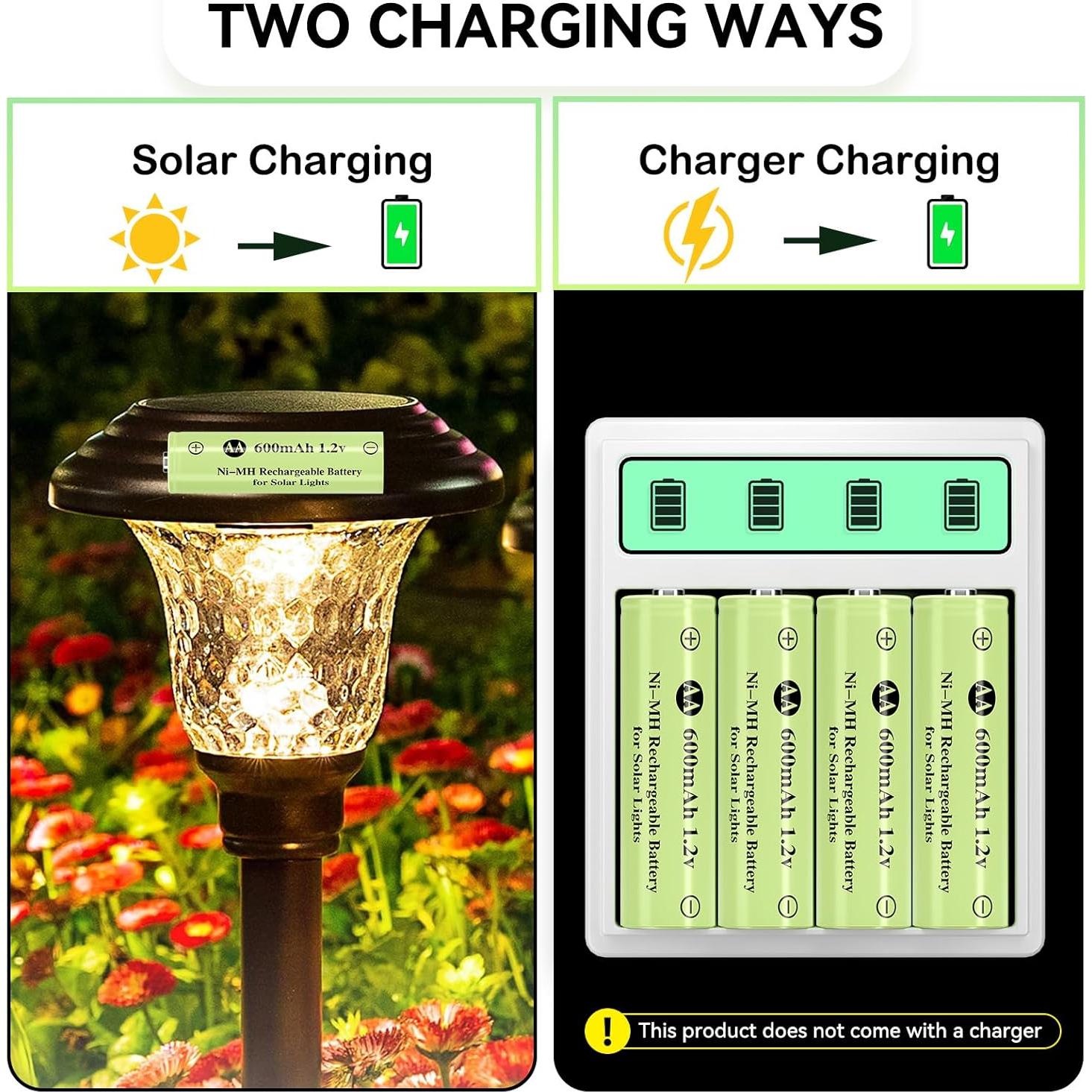 Baterías recargables AA 600mAh JiajaX para luces solares - 4 unidades