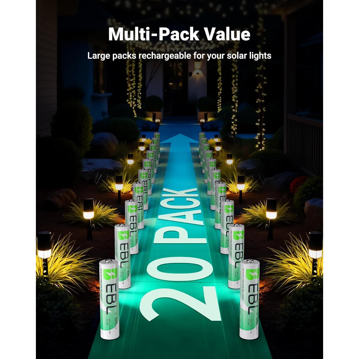 Baterías Recargables AAA EBL 1.2V 600mAh - 20 Paquetes