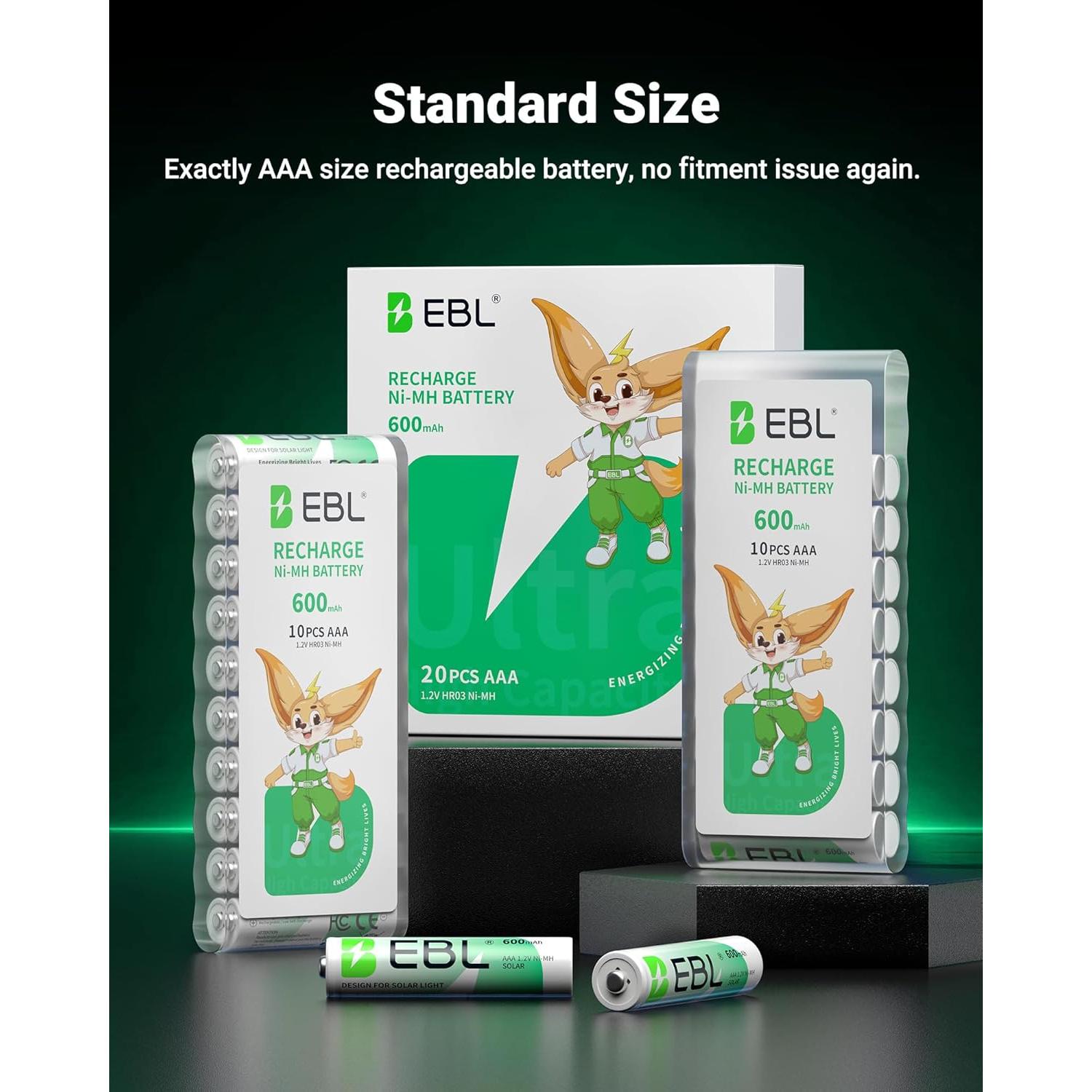 Baterías Recargables AAA EBL 1.2V 600mAh - 20 Paquetes
