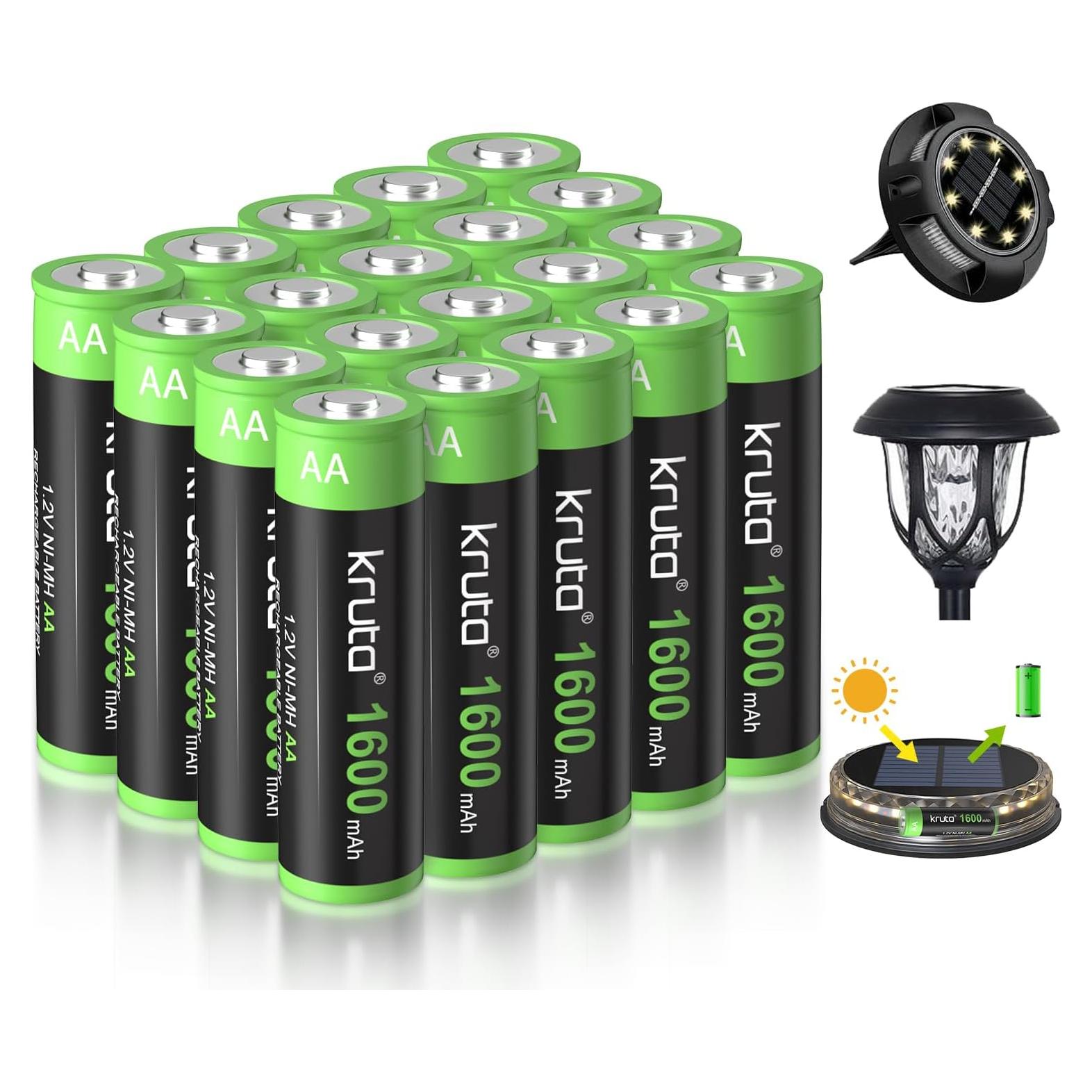 Kruta 20 Baterías Recargables AA 1600mAh NiMH para Dispositivos
