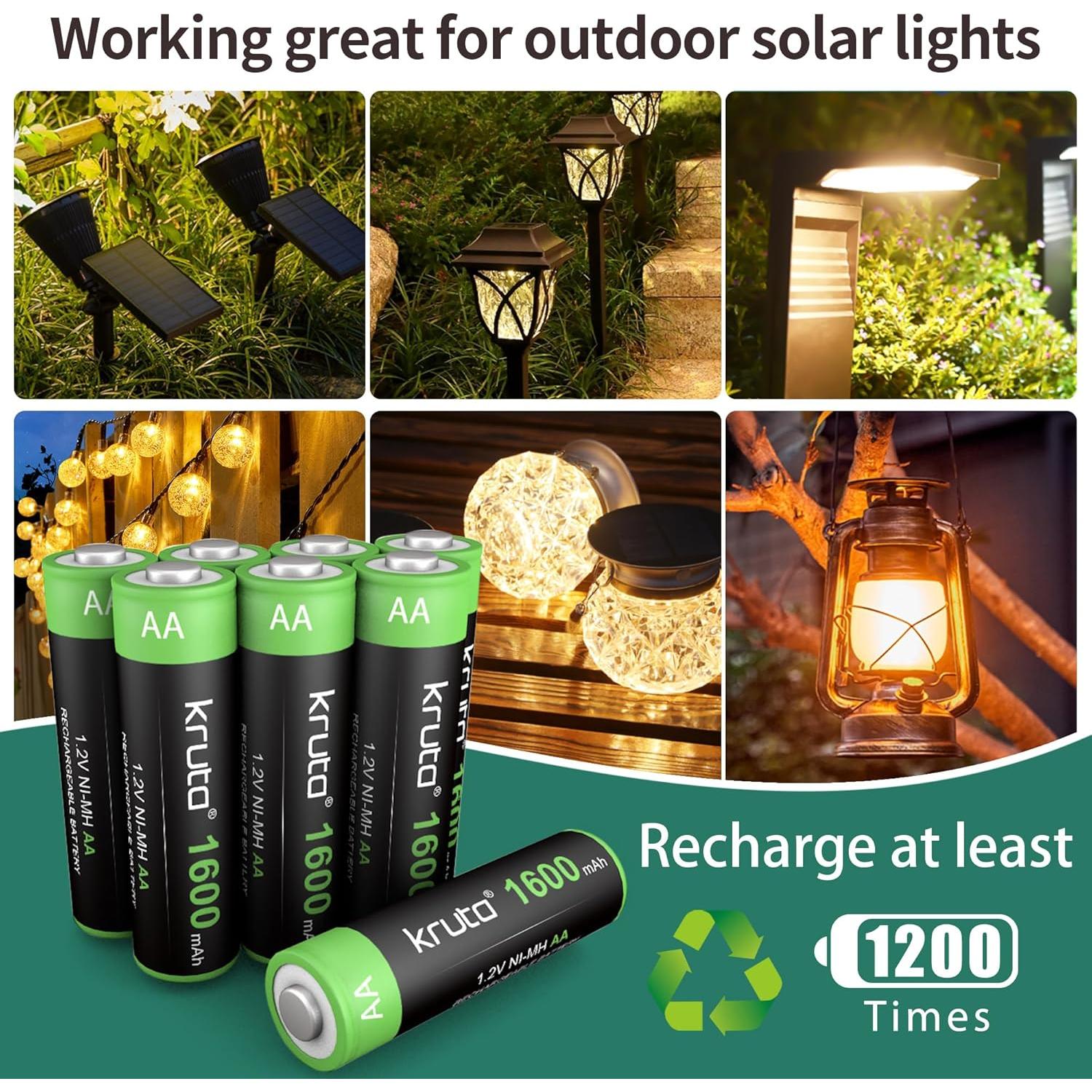 Kruta 20 Baterías Recargables AA 1600mAh NiMH para Dispositivos