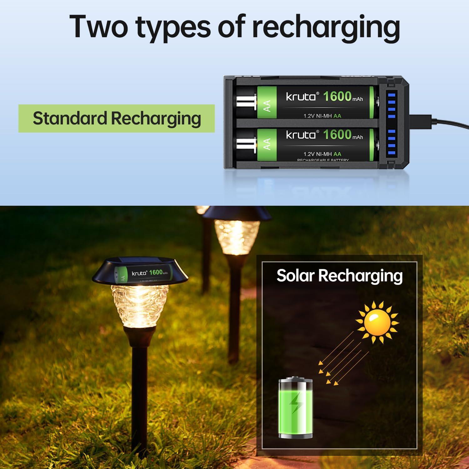 Kruta 20 Baterías Recargables AA 1600mAh NiMH para Dispositivos