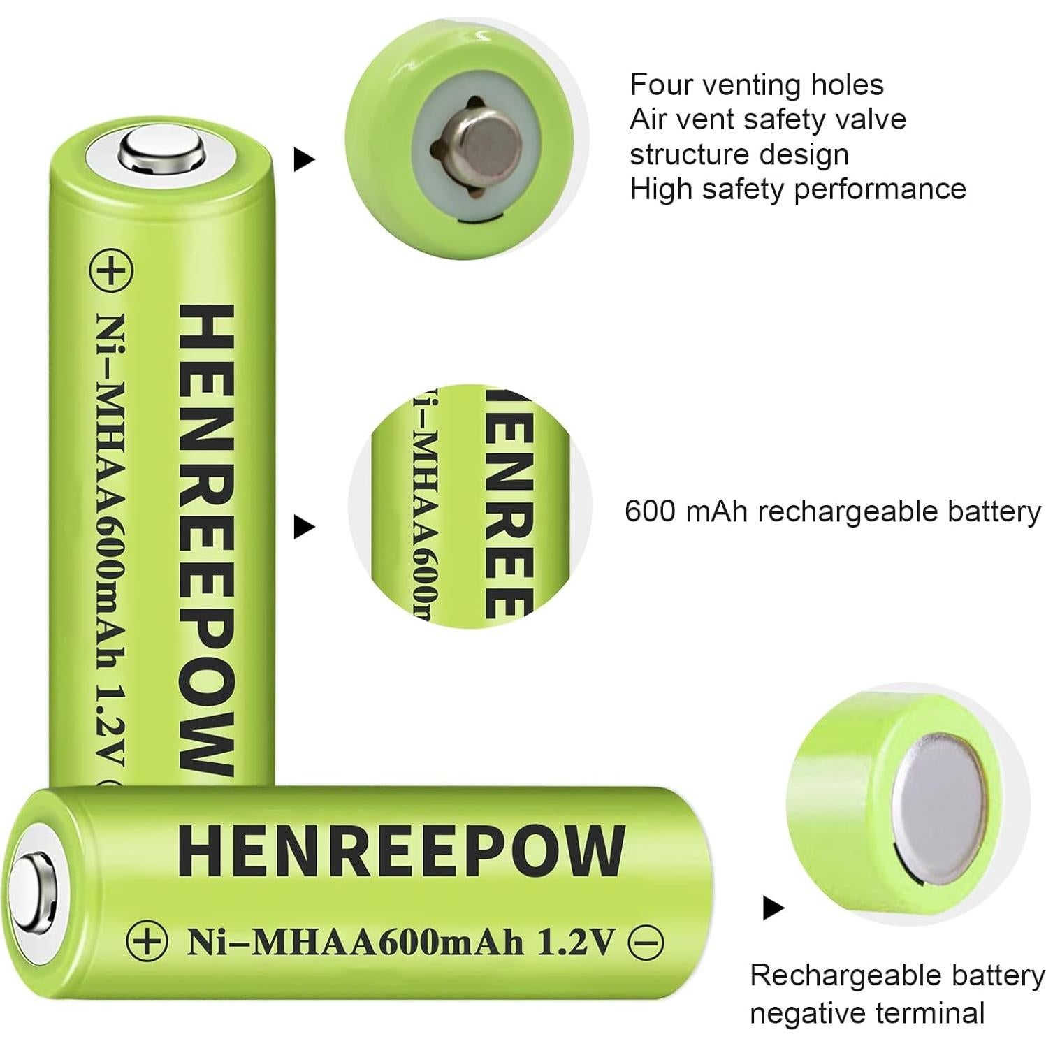Baterías Recargables Ni-MH AA 600mAh Henreepow - 12 Pack