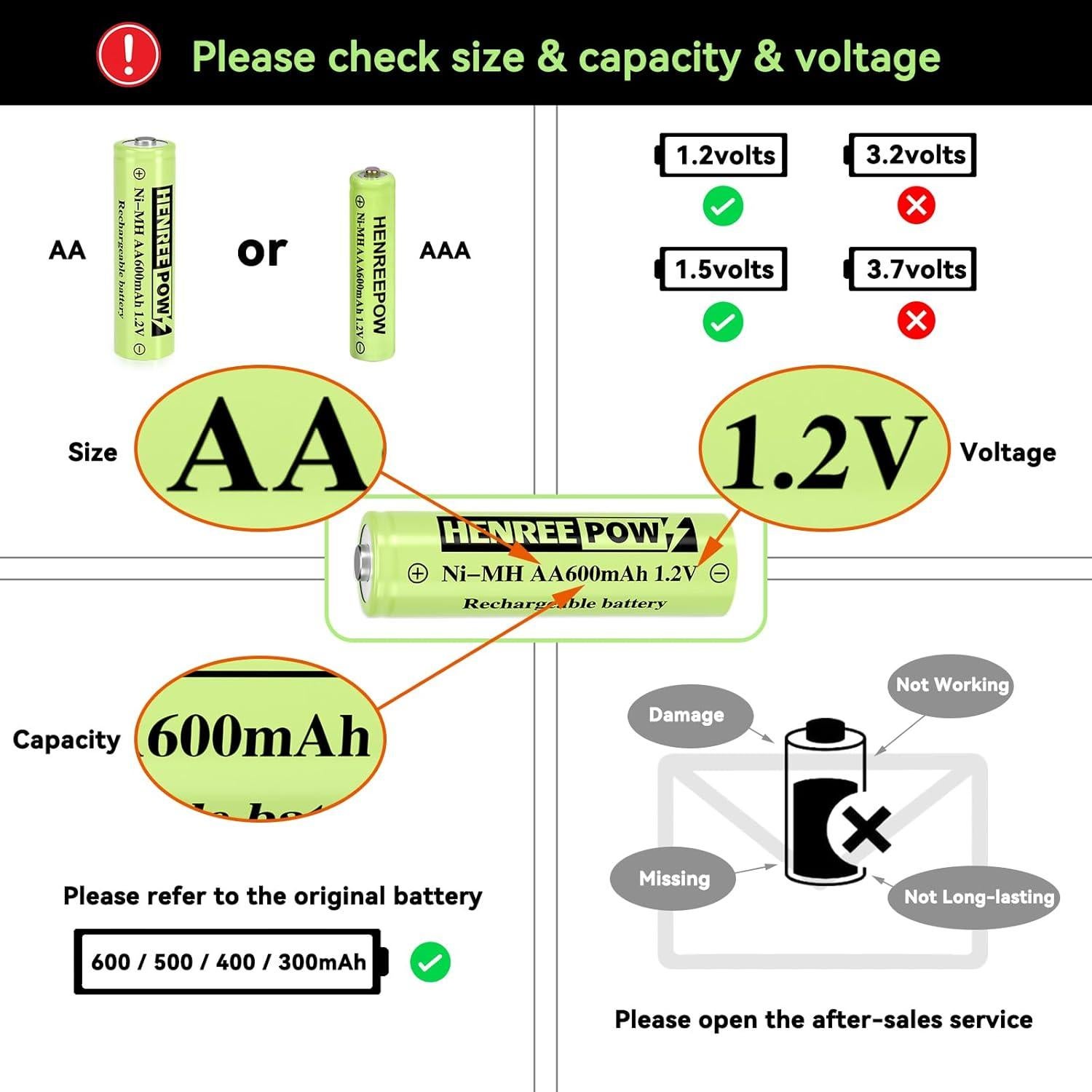 Baterías Recargables AA Henreepow 12 Pcs Ni-MH 1.2V 600mAh