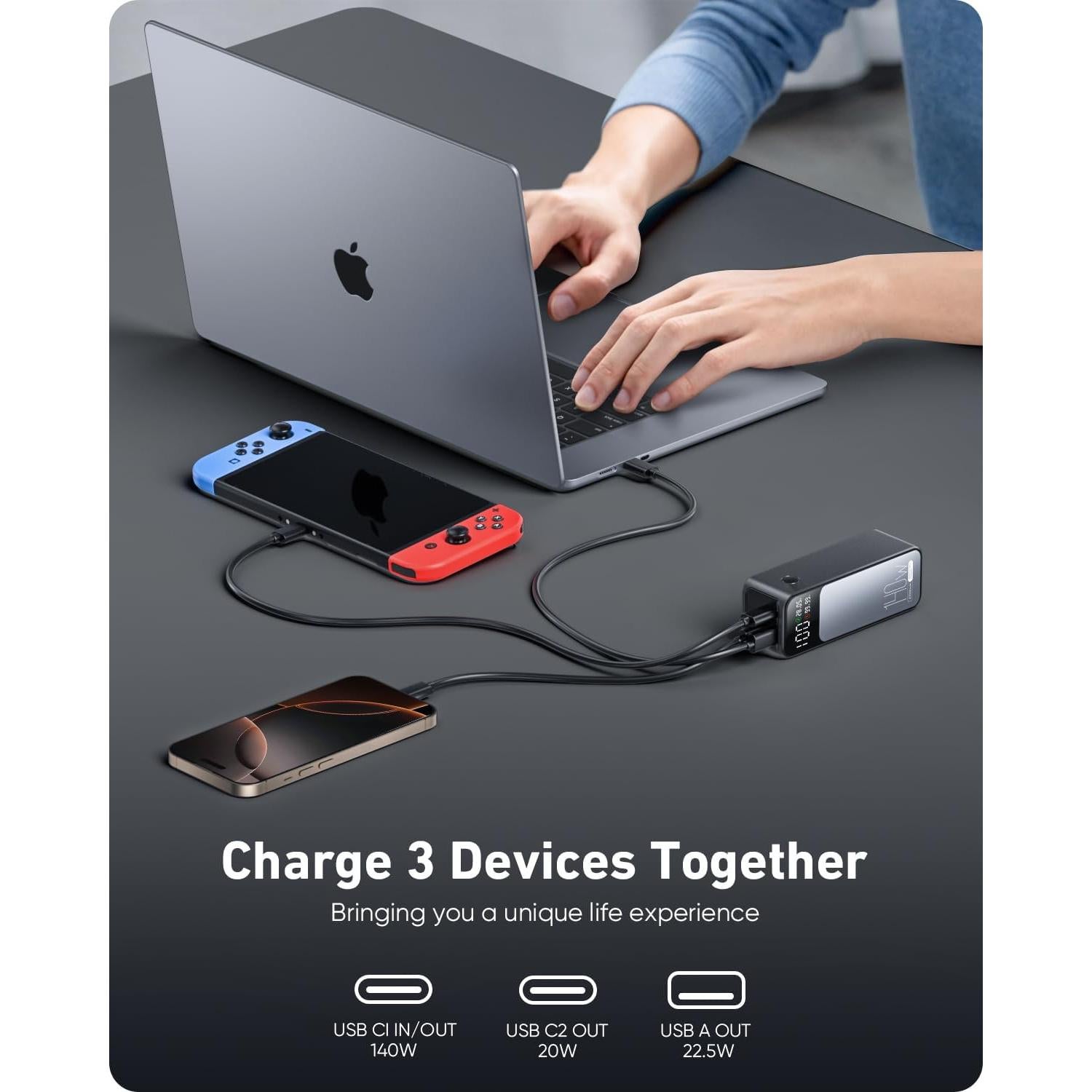 Power Bank 27000mAh 140W PD Cargador Portátil Negro