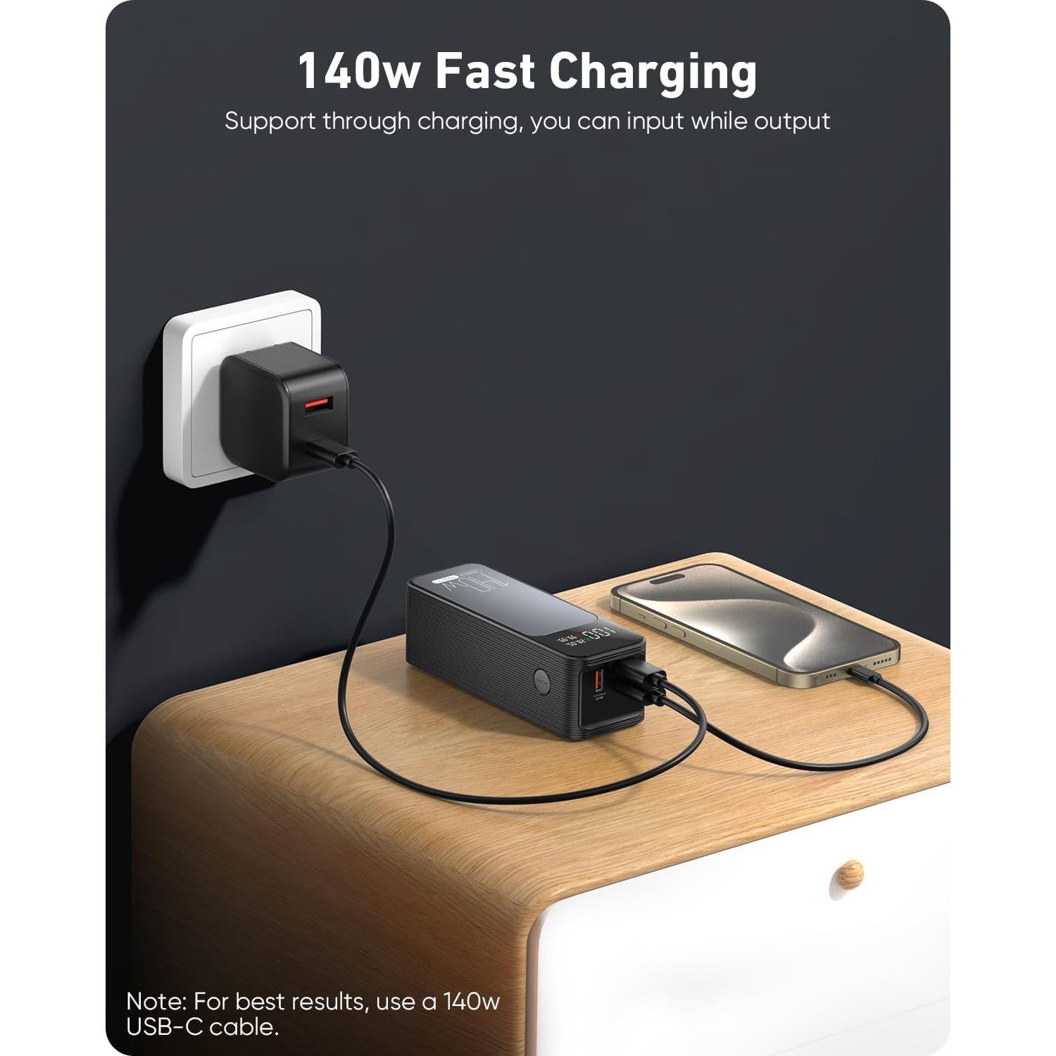 Power Bank 27000mAh 140W PD Cargador Portátil Negro