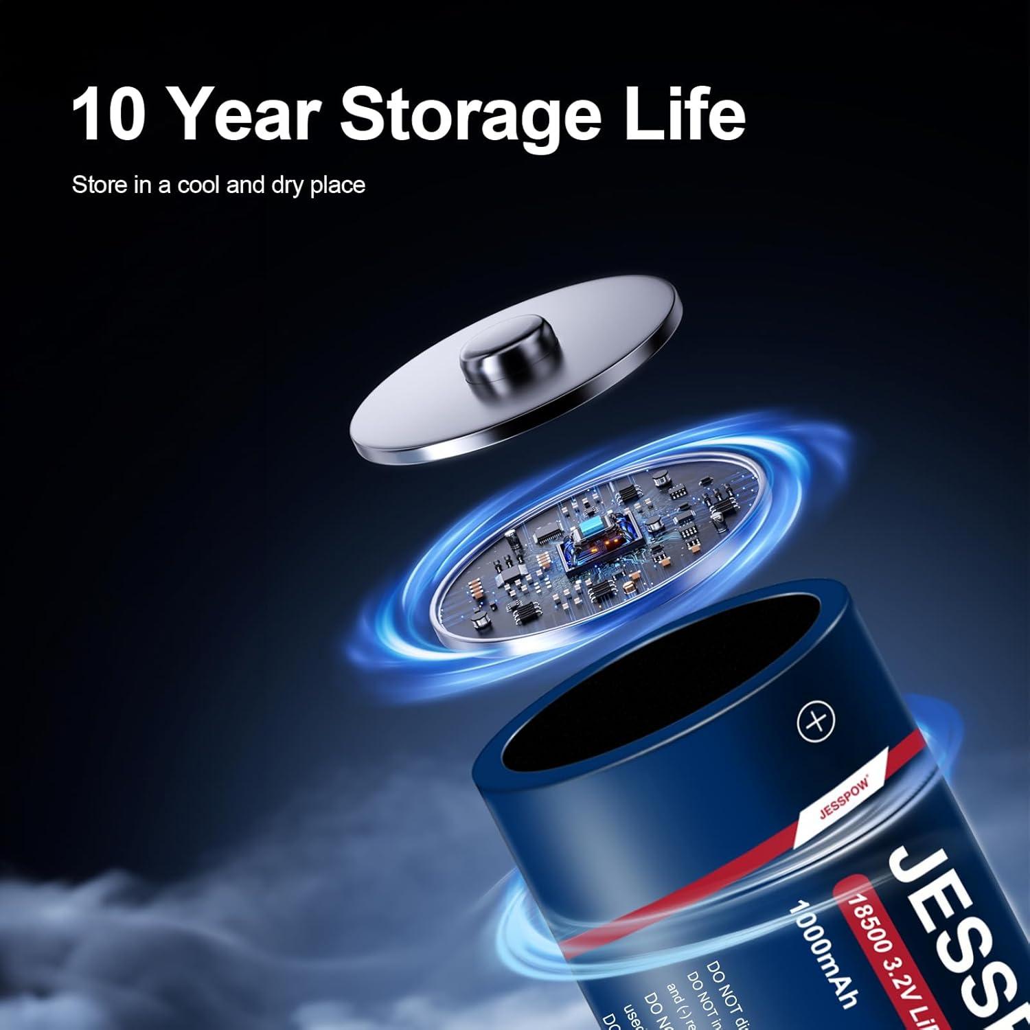 Baterías Recargables JESSPOW 18500 3.2V Litio 1000mAh Paquete de 4