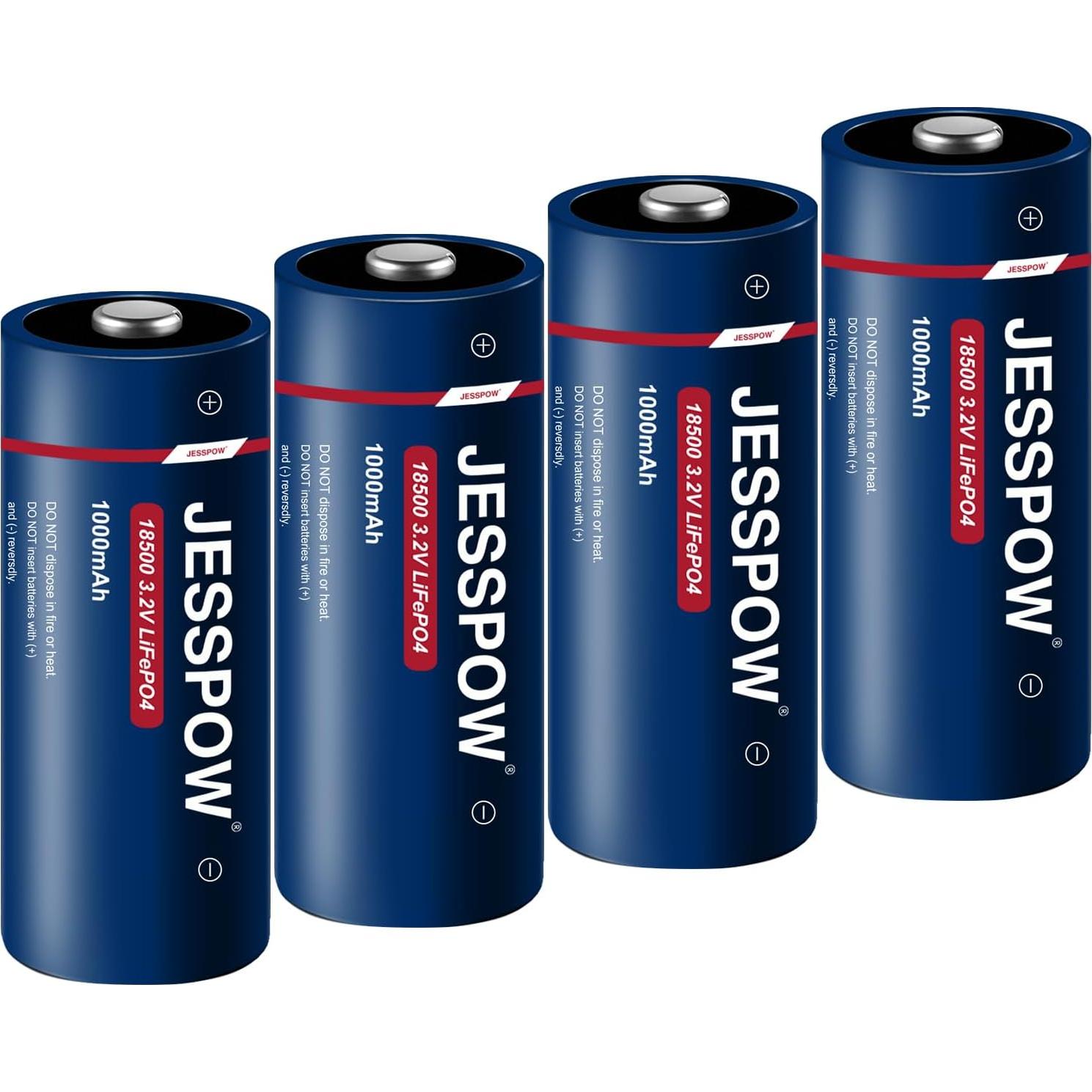 Baterías Recargables JESSPOW 18500 3.2V Litio 1000mAh Paquete de 4