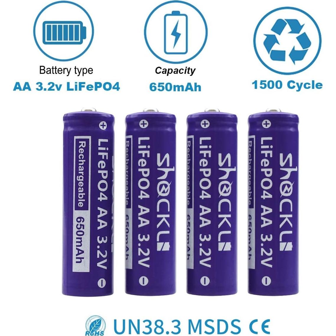 Paquete de 4 Baterías Recargables AA 3.2V LiFePo4 Shockli