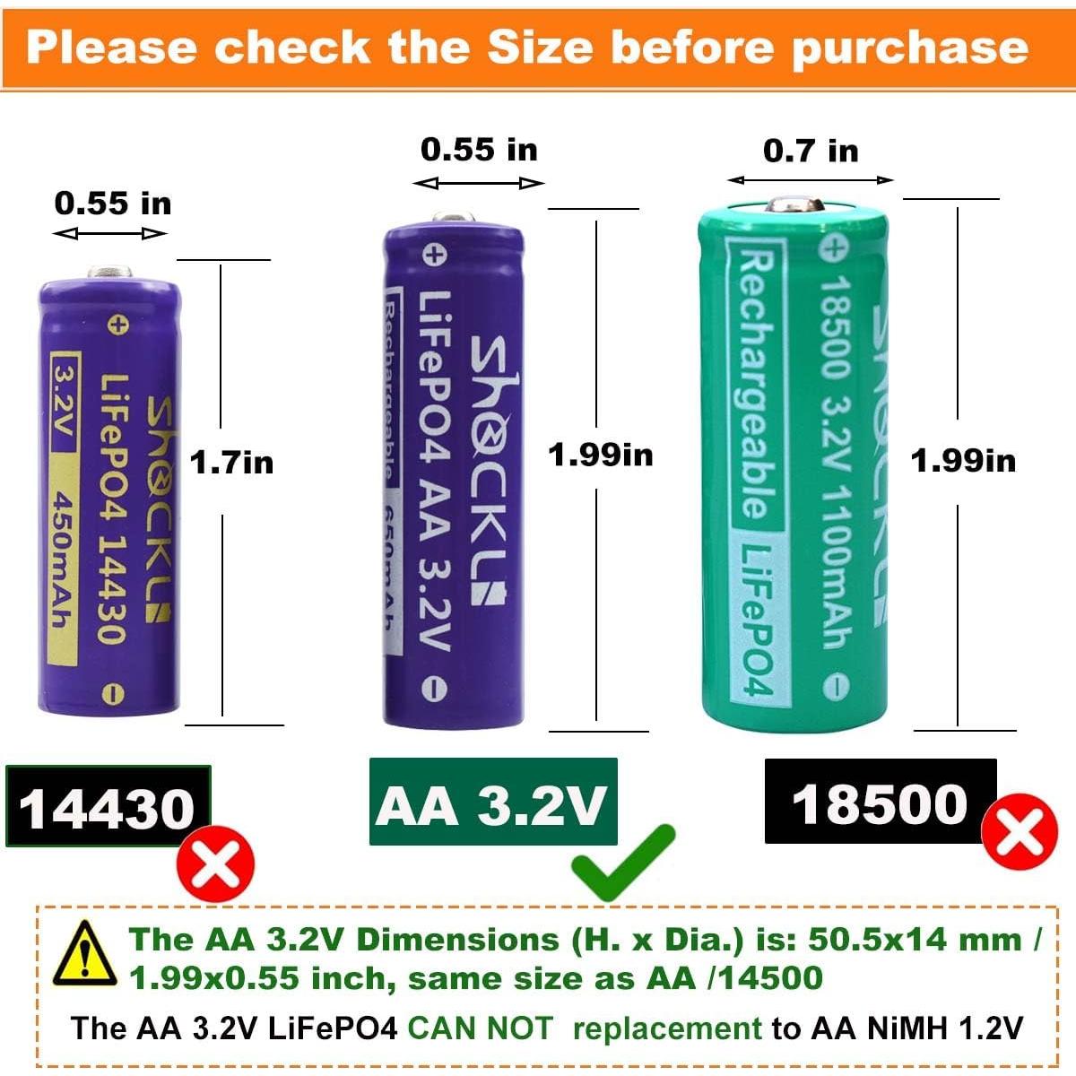 Paquete de 4 Baterías Recargables AA 3.2V LiFePo4 Shockli