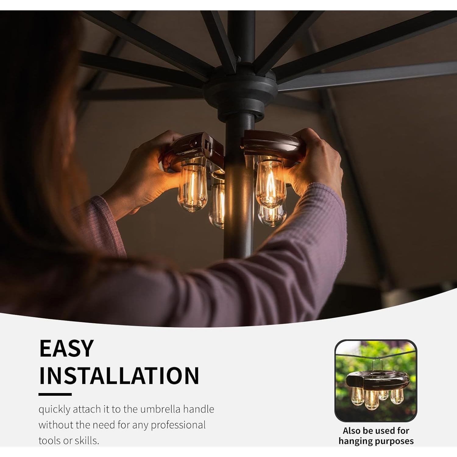 Luz de Paraguas LED Nora Gift - Bombillas Edison, 200 Lúmenes