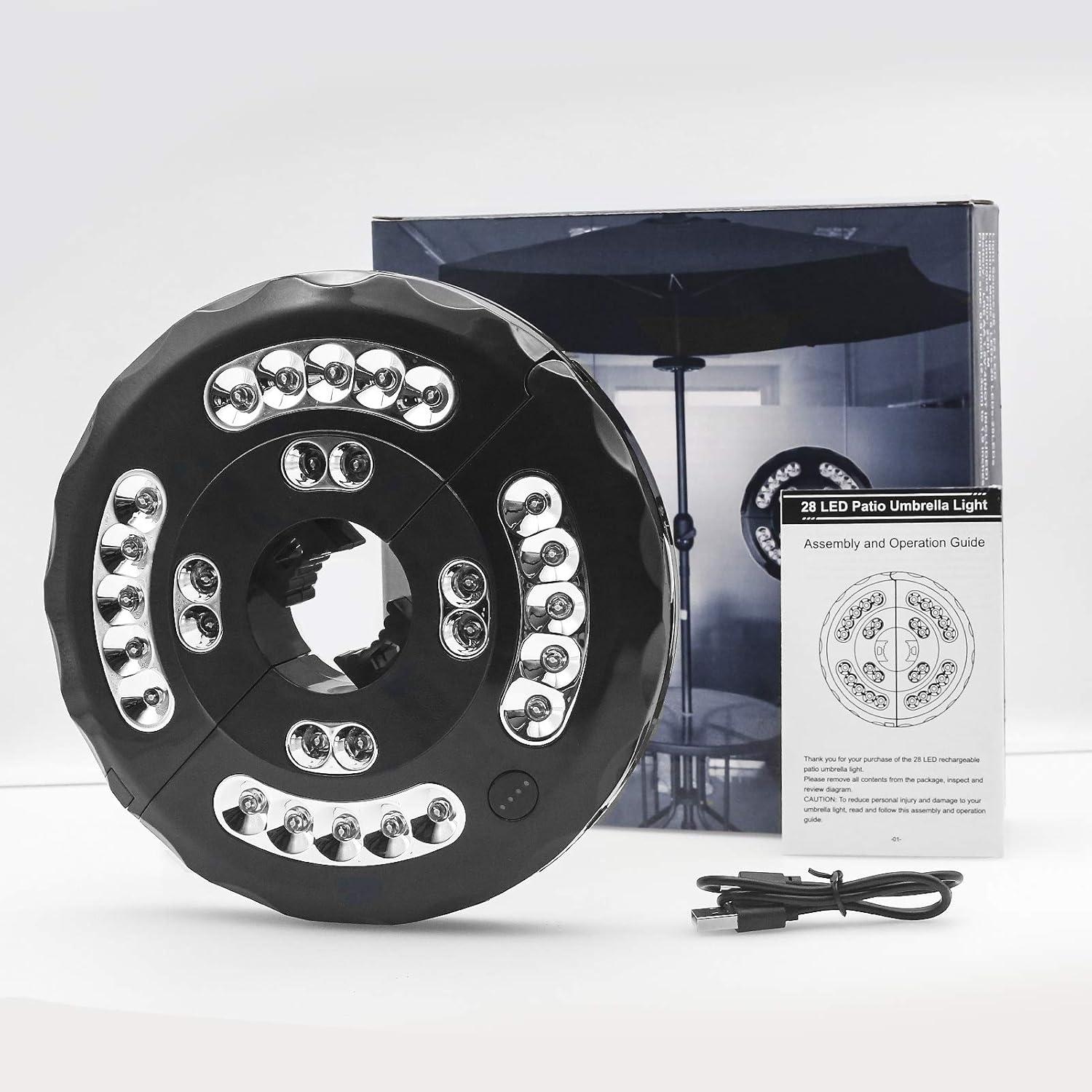 Luz de Paraguas Stdlyxun 28 LEDs Recargable 3 Modos Brillo