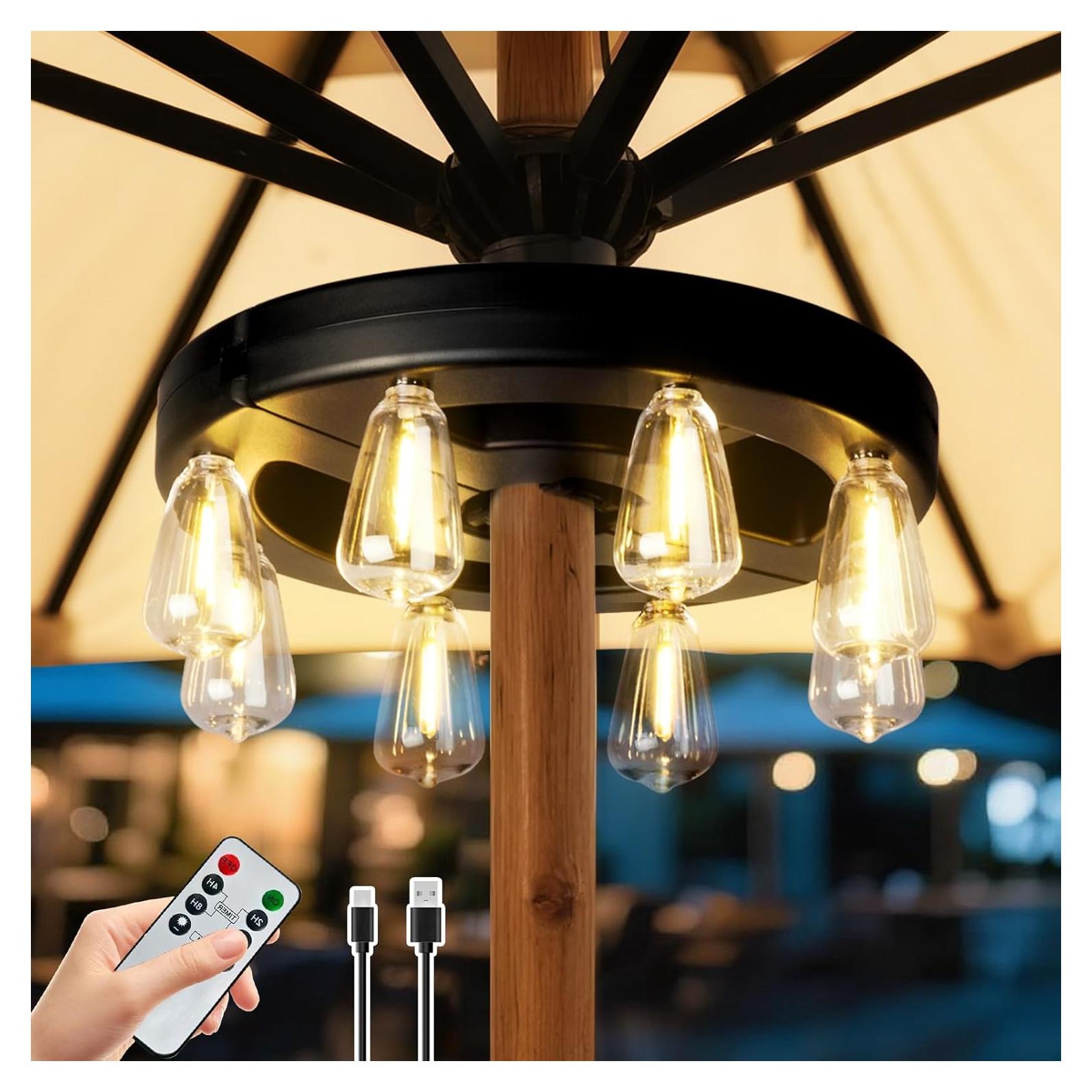 Luces de Paraguas Recargables ALL FORTUNE con 8 Bombillas LED