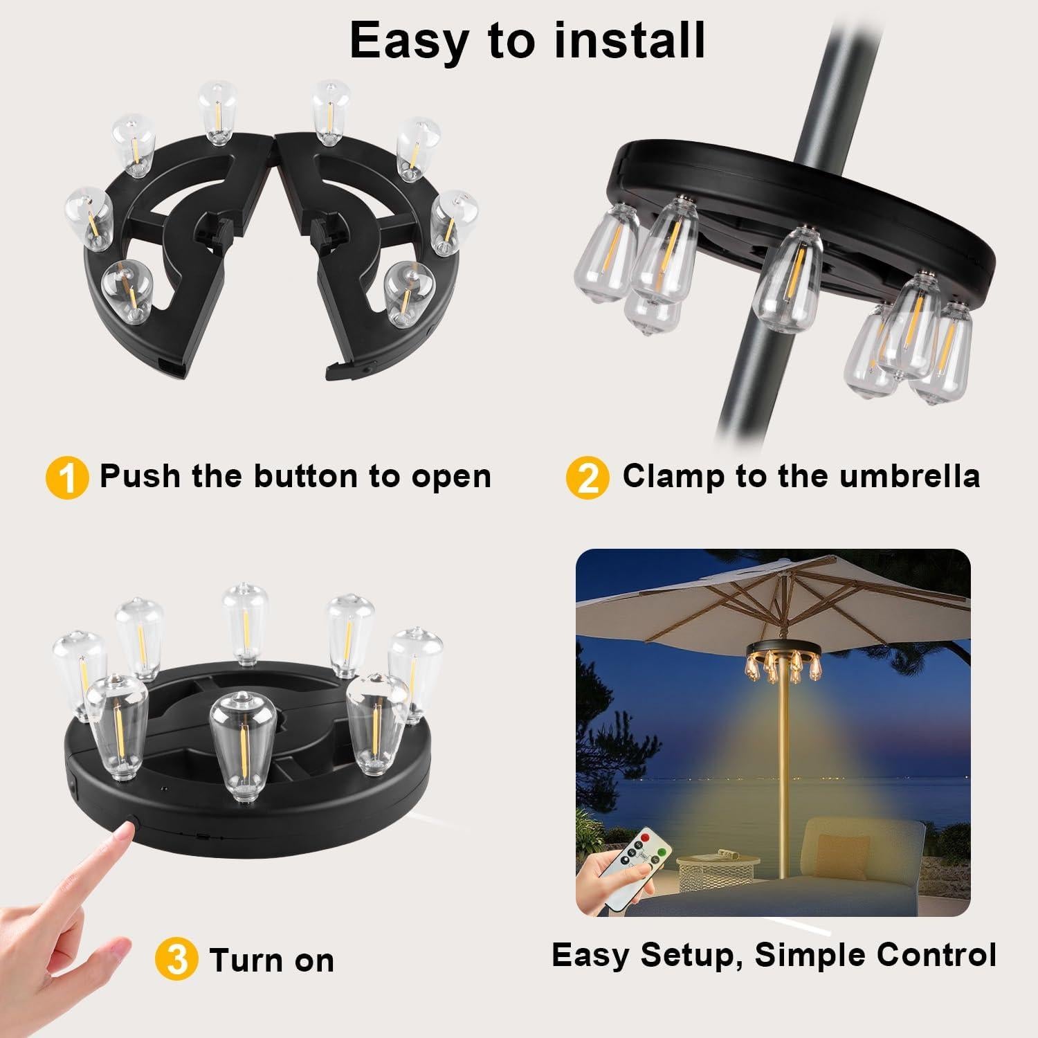 Luces de Paraguas Recargables ALL FORTUNE con 8 Bombillas LED