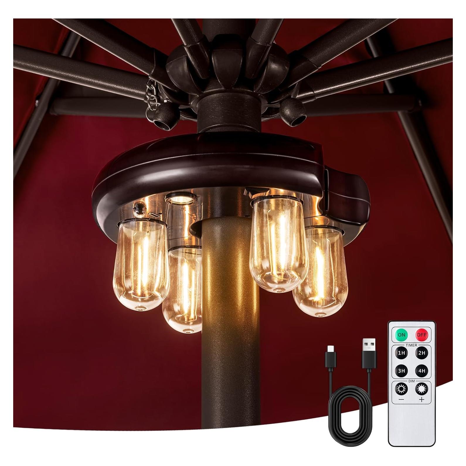 Luz de Paraguas LED Recargable con Control Remoto - Marrón