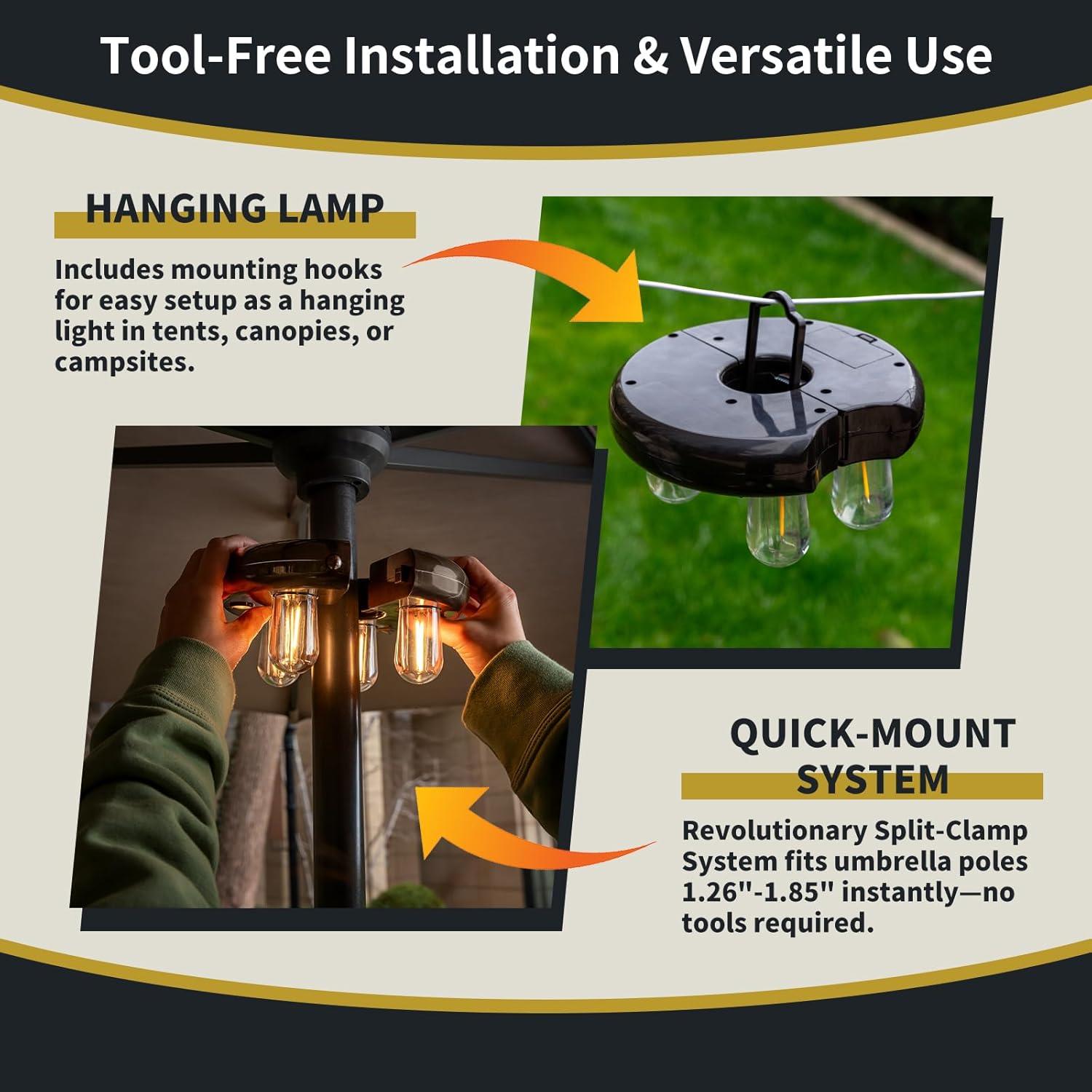 Luz de Paraguas LED Recargable con Control Remoto - Marrón