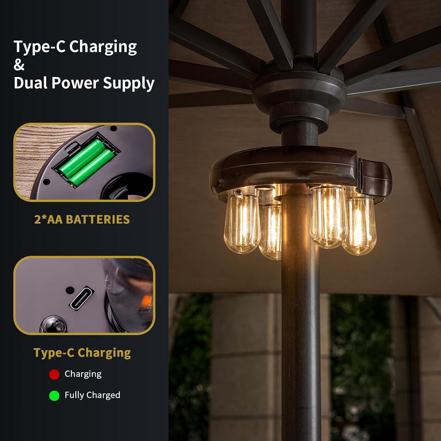 Luz de Paraguas LED Recargable con Control Remoto - Marrón