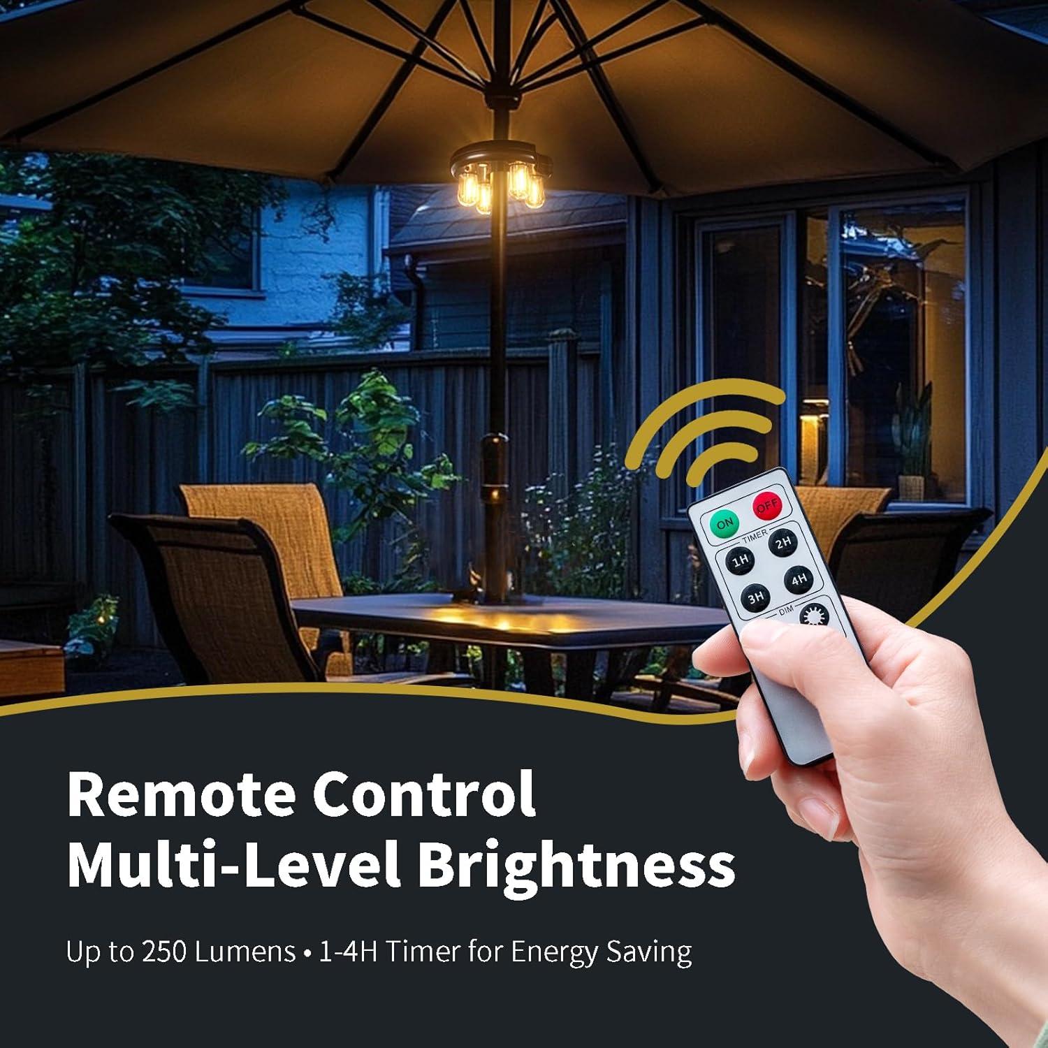 Luz de Paraguas LED Recargable con Control Remoto - Marrón