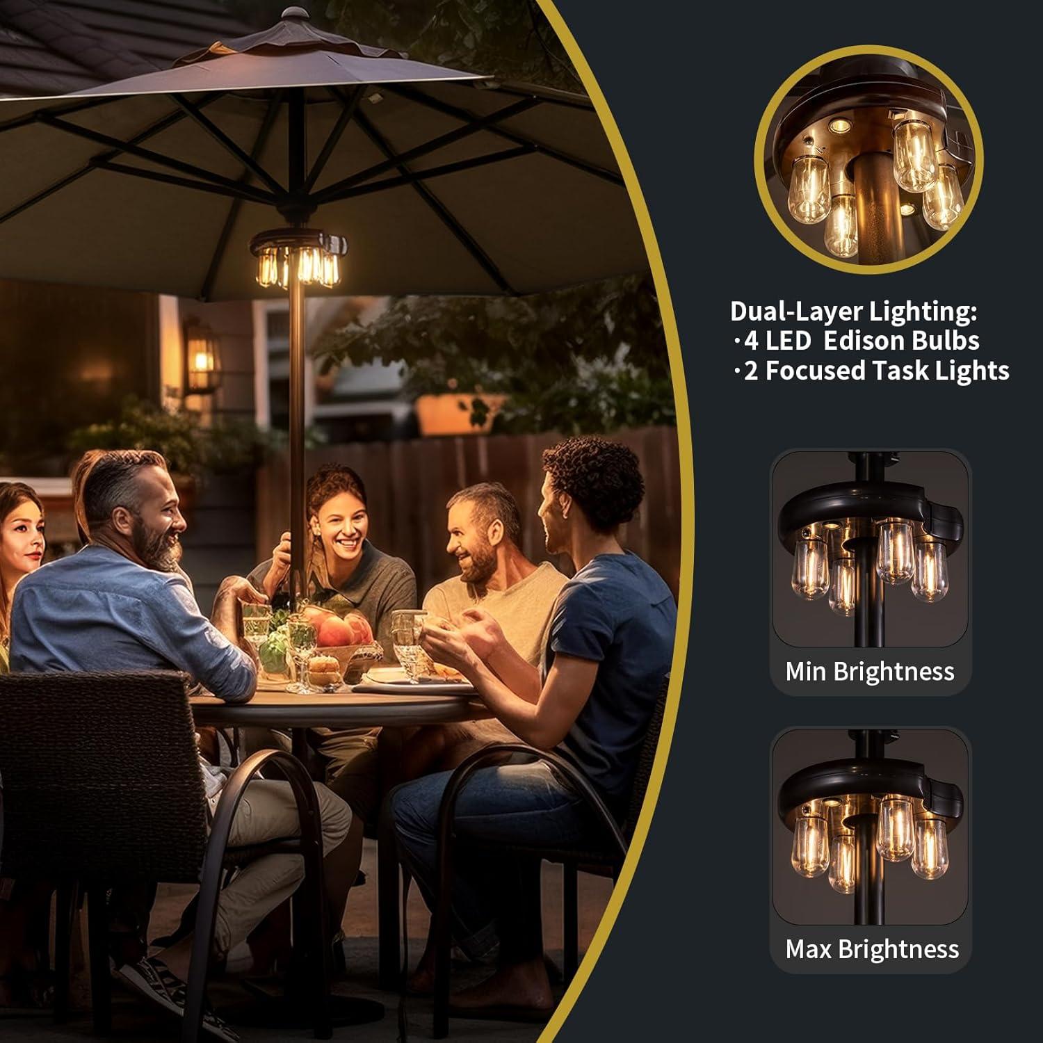 Luz de Paraguas LED Recargable con Control Remoto - Marrón