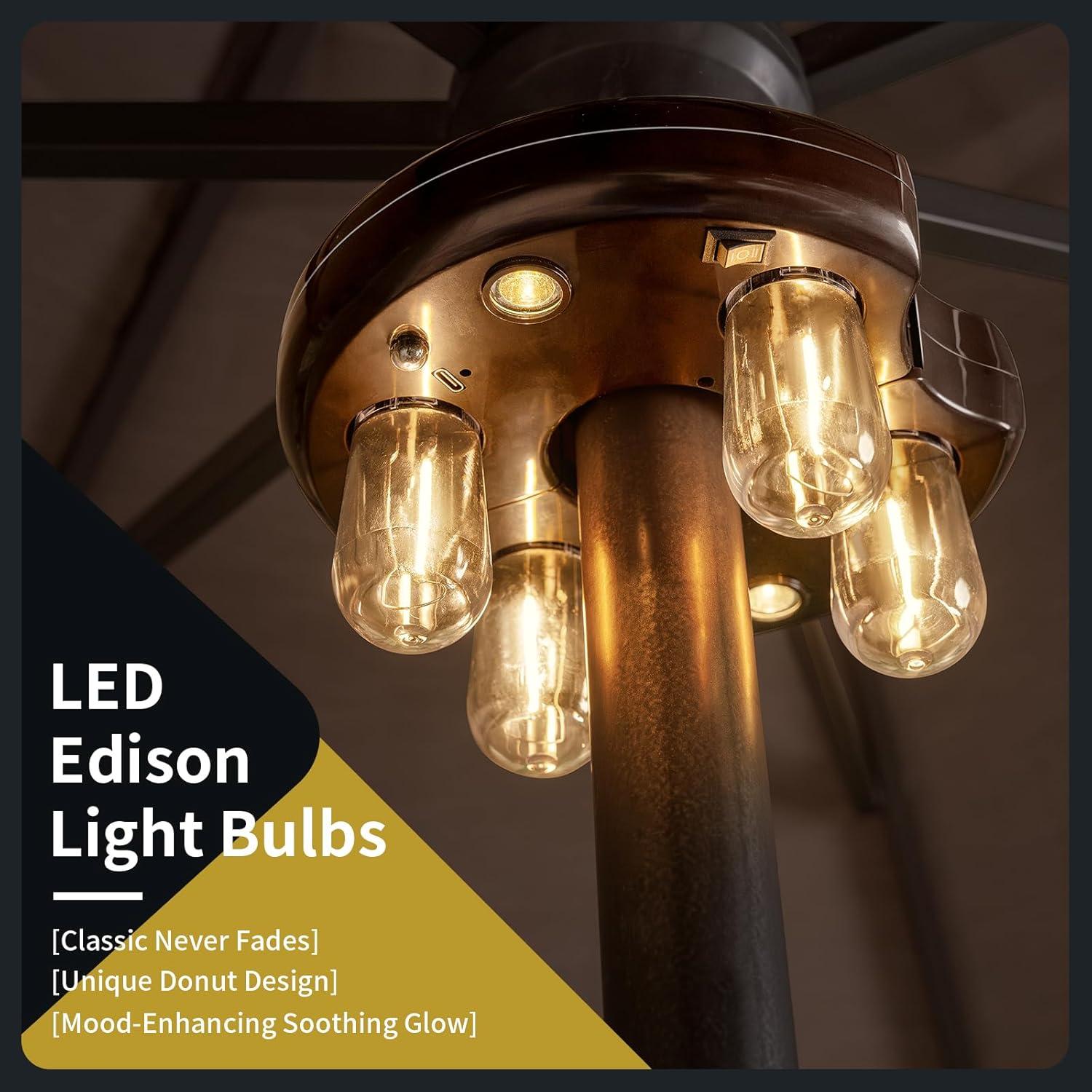 Luz de Paraguas LED Recargable con Control Remoto - Marrón