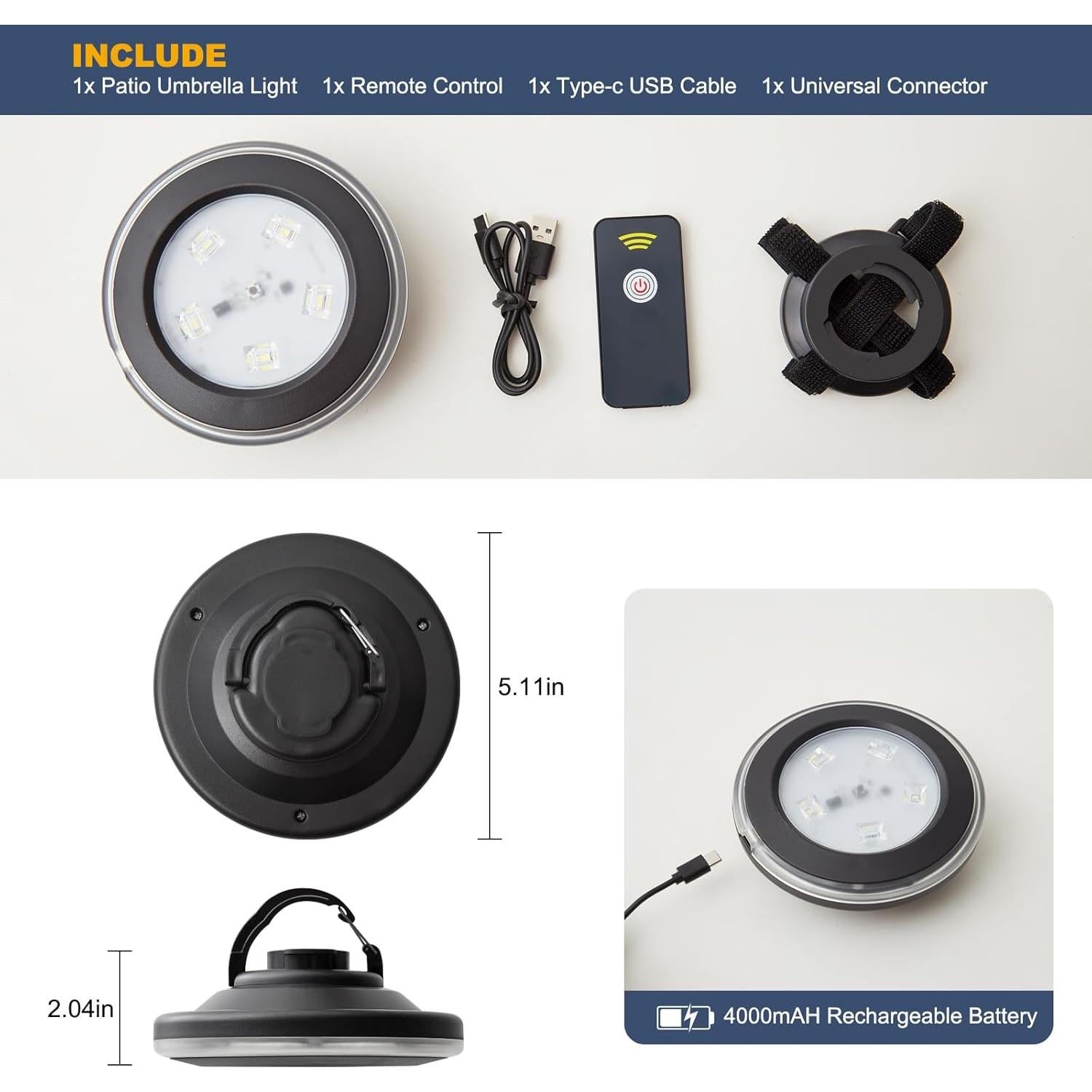 Luces LED recargables para sombrillas Vitnucrol 300 Lúmenes