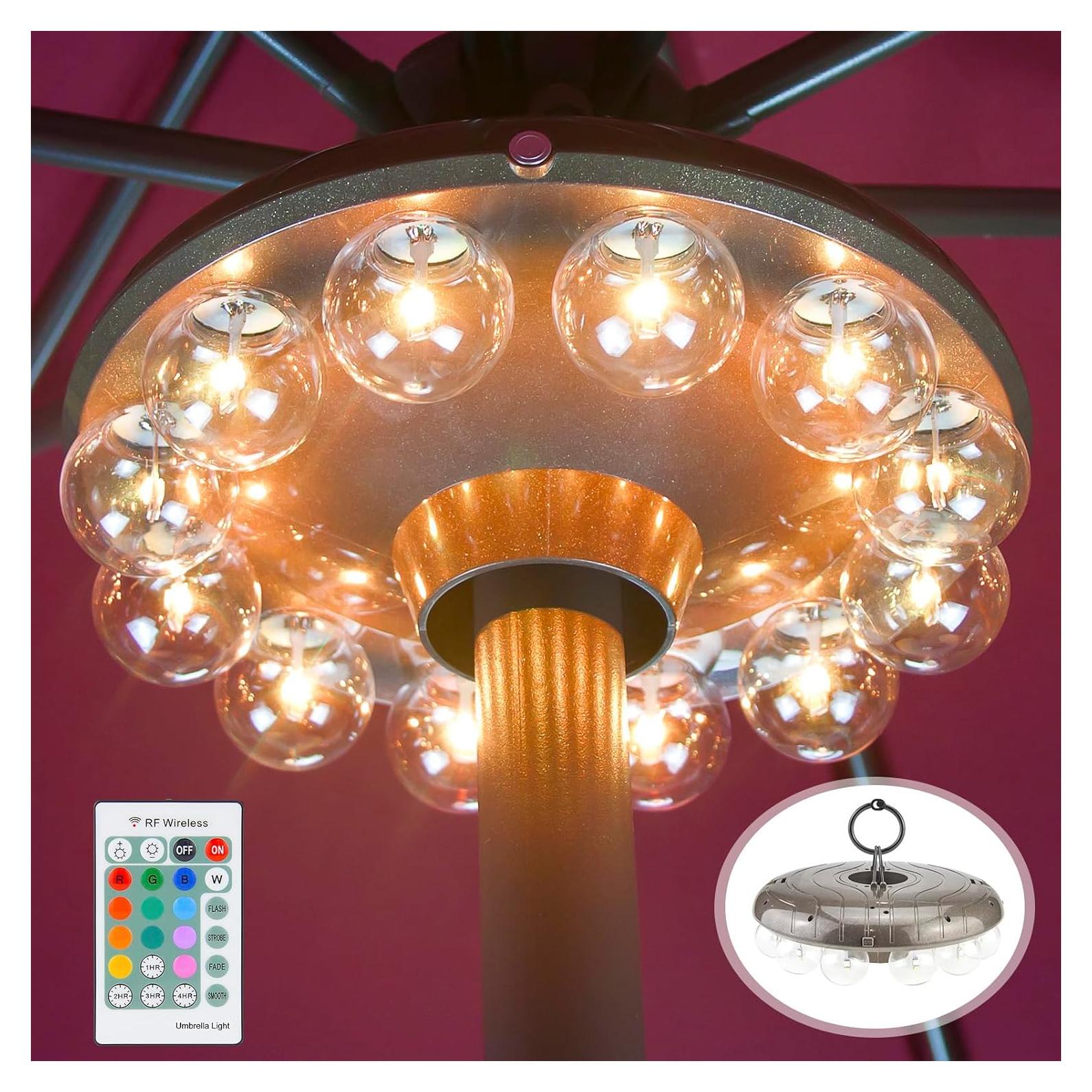 Luz de Paraguas LUXSWAY 12 LEDs RGB Control Remoto 80Ft