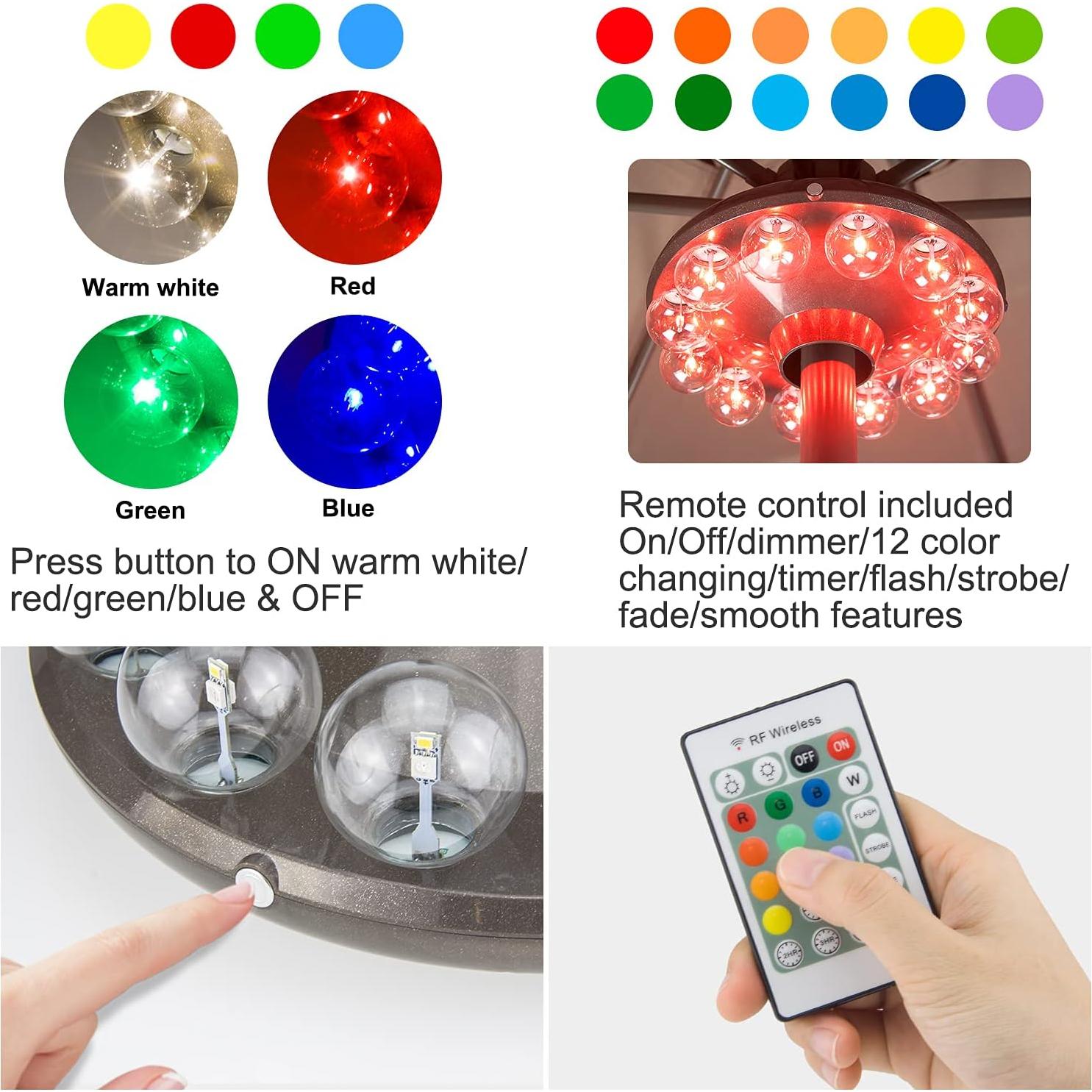 Luz de Paraguas LUXSWAY 12 LEDs RGB Control Remoto 80Ft