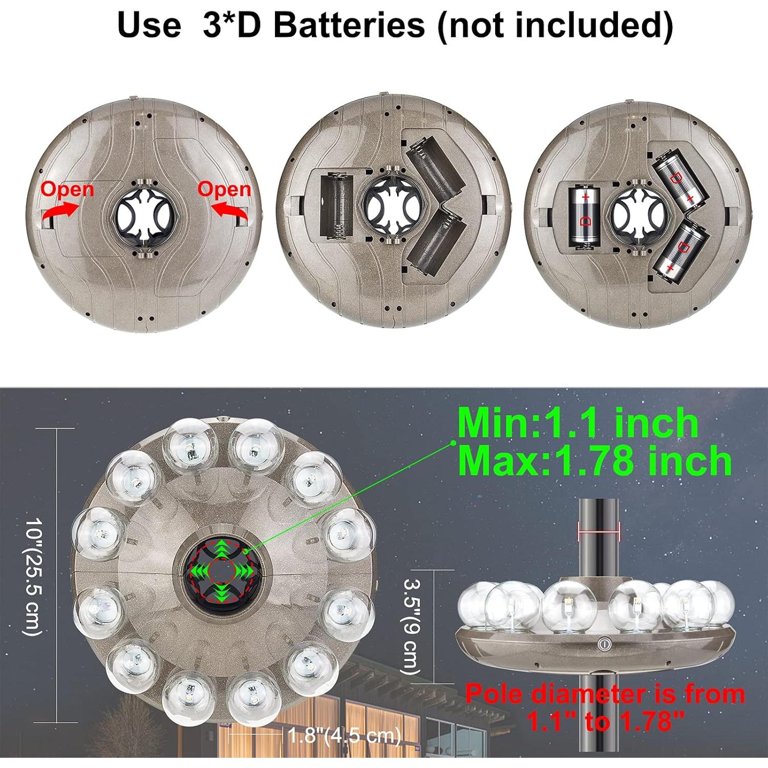 Luz de Paraguas LUXSWAY 12 LEDs RGB Control Remoto 80Ft