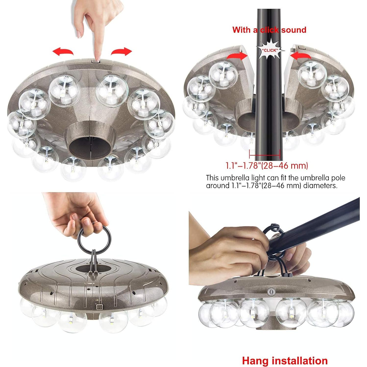 Luz de Paraguas LUXSWAY 12 LEDs RGB Control Remoto 80Ft