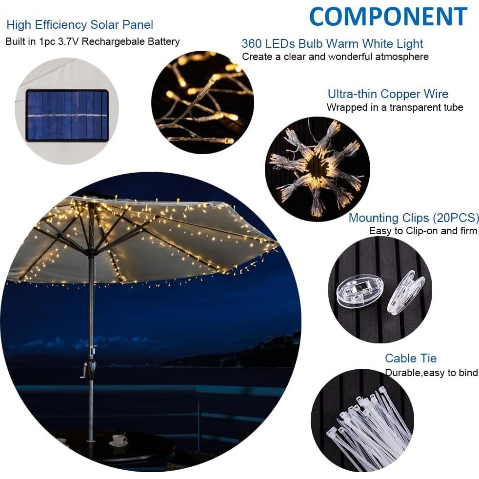 Luces de Paraguas Solares ALL FORTUNE 360 LED Impermeables