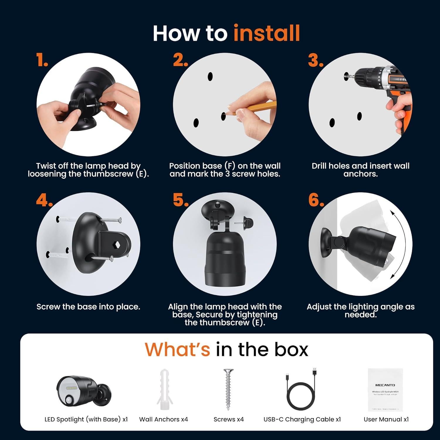 Luz de Sensor de Movimiento Mecanto 600 Lúmenes 2 Modos 4000mAh