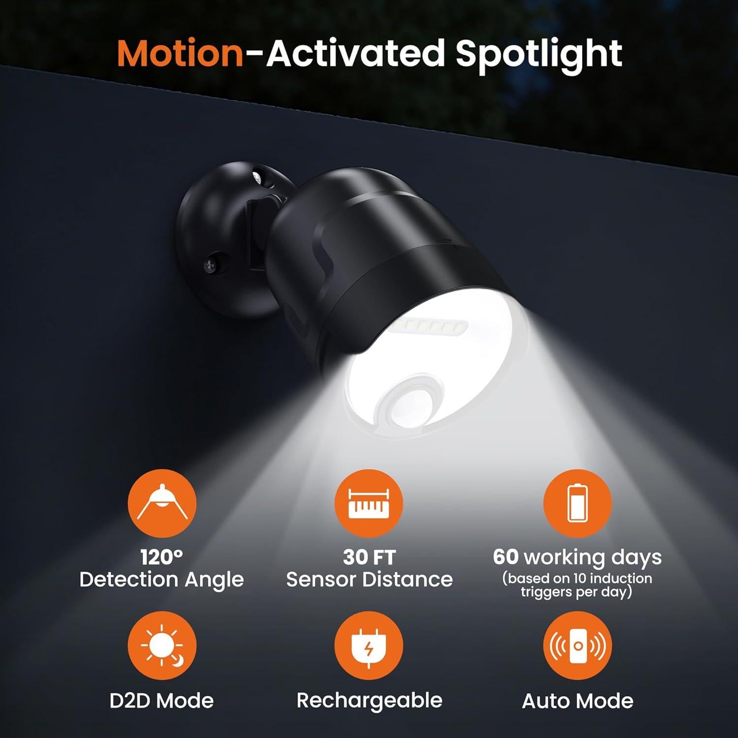 Luz de Sensor de Movimiento Mecanto 600 Lúmenes 2 Modos 4000mAh