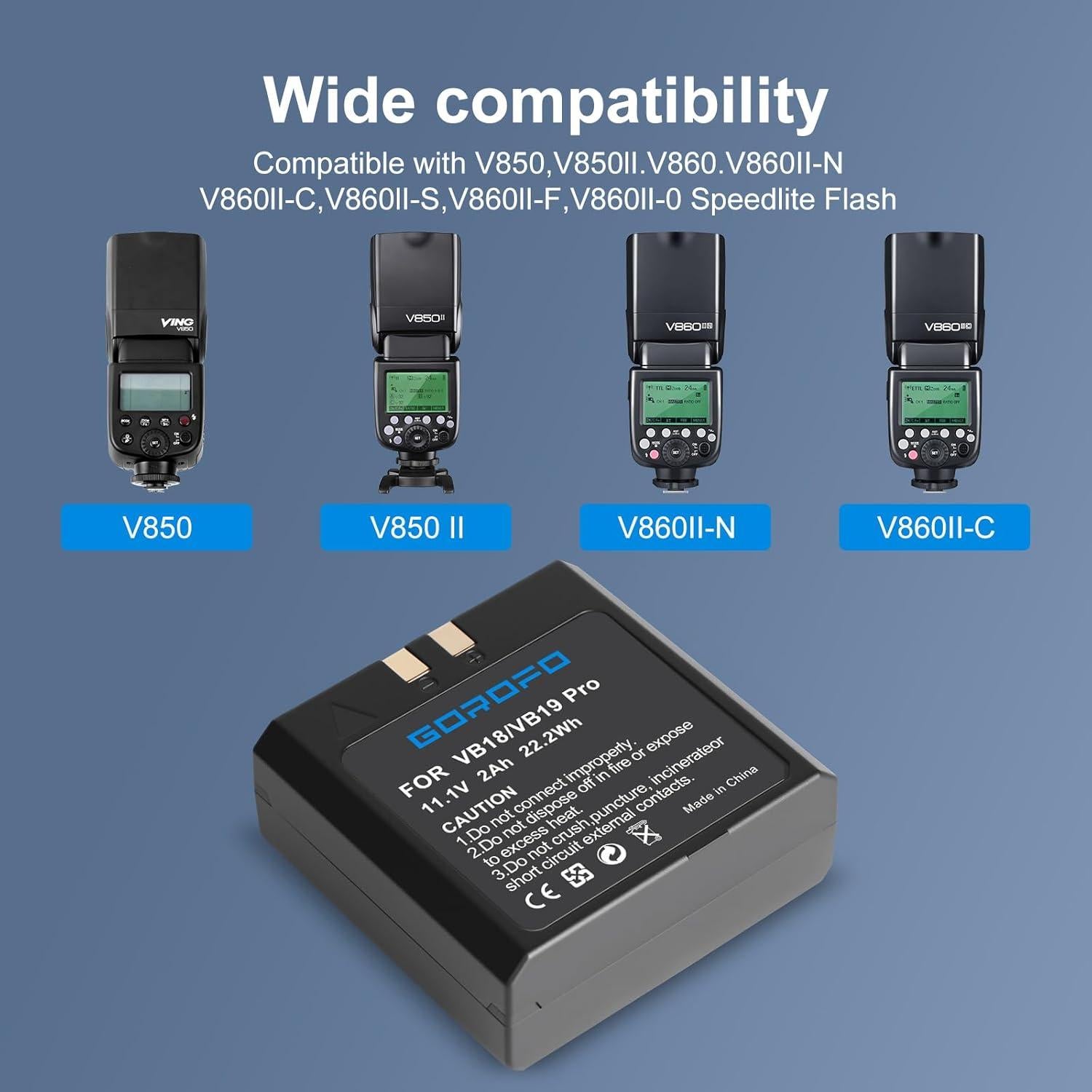 Batería recargable GOROFO VB18 para Godox V860 V850 Speedlite