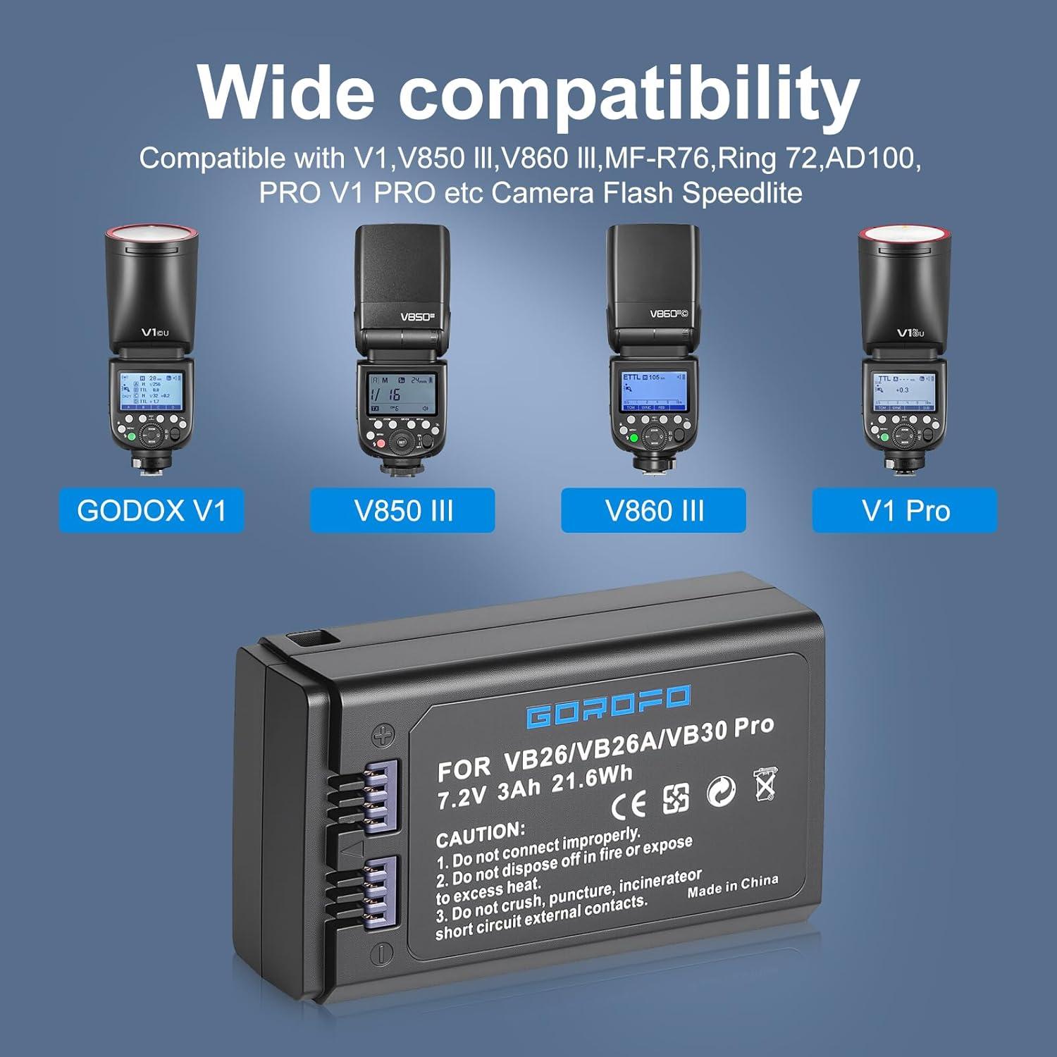 Batería Reemplazable GOROFO VB30 PRO para GODOX V1 y V860III