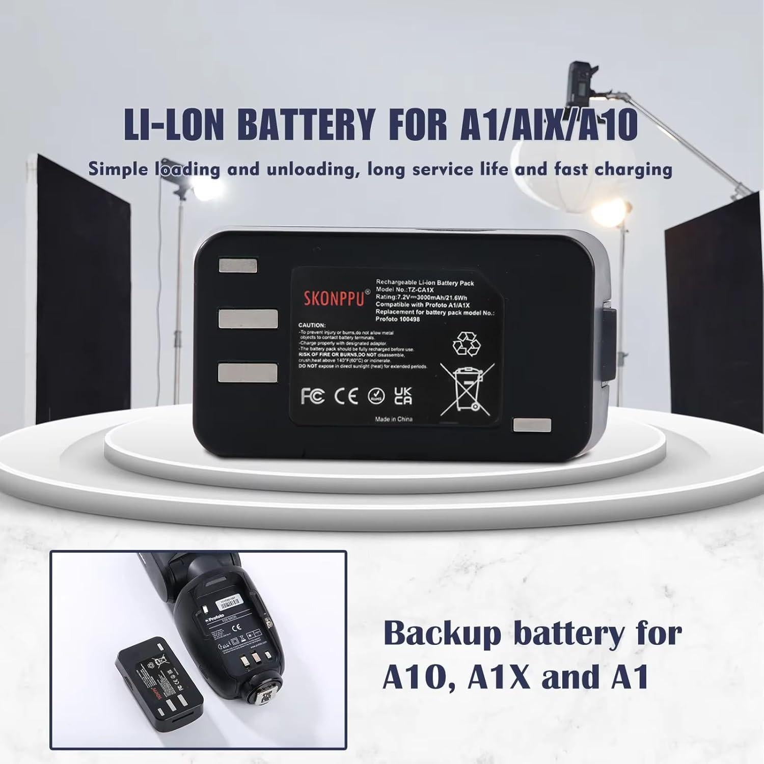 Batería de Reemplazo Li-ion SKONPPU para Profoto A1/A1X/A10 7.2V 3000mAh