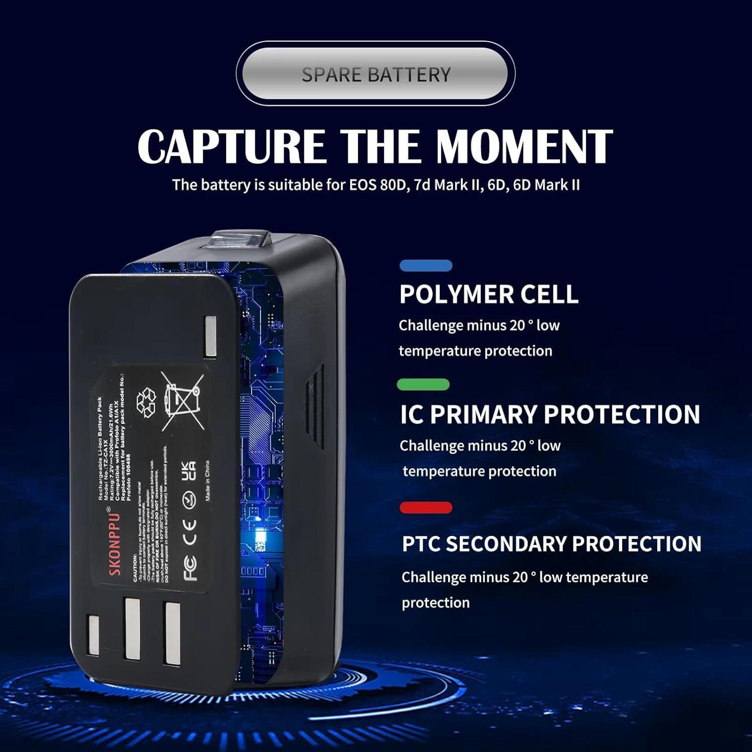 Batería de Reemplazo Li-ion SKONPPU para Profoto A1/A1X/A10 7.2V 3000mAh