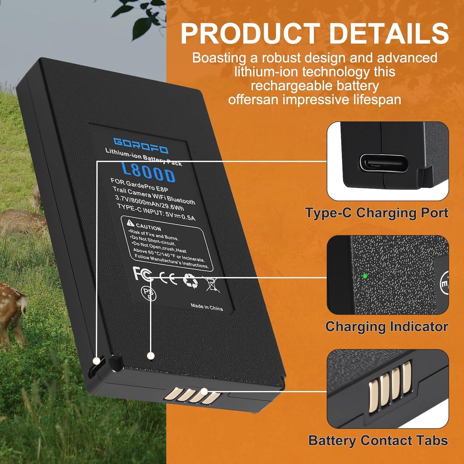 Batería de Litio GOROFO E8P para Cámara de Sendero - 2 Unidades