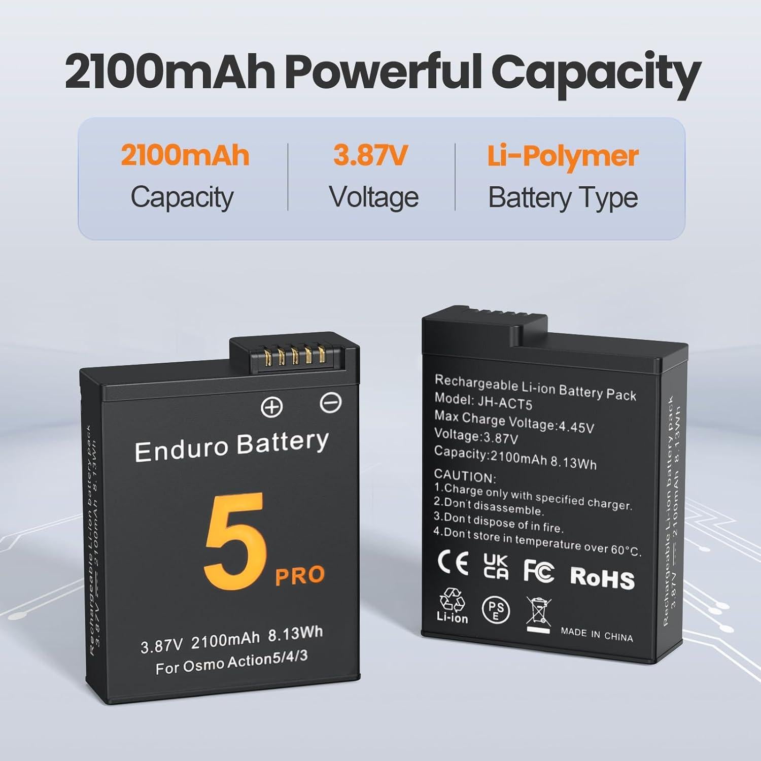 Baterías E EGOWAY 2-Pack 2100mAh para DJI Osmo Action 5 Pro