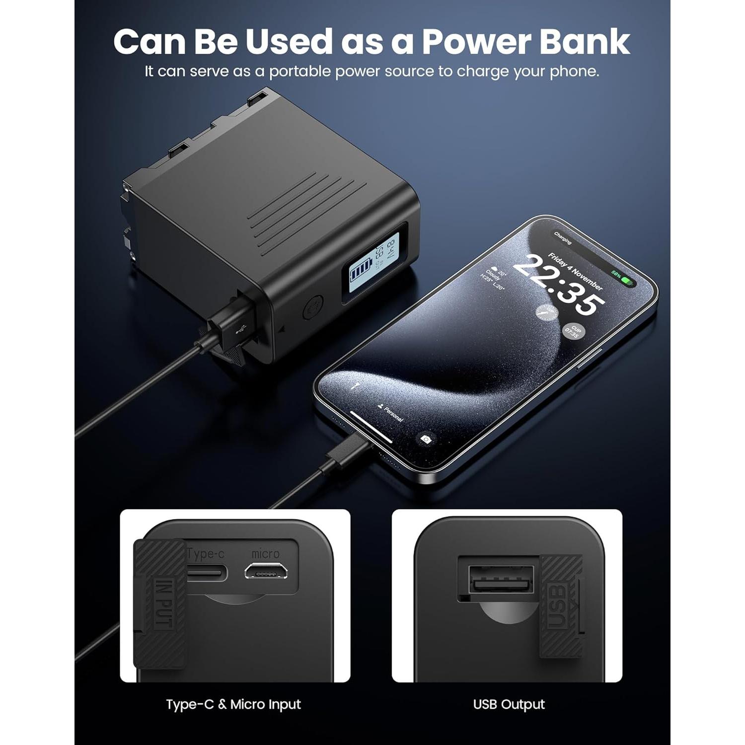 Batería FirstPower NP-F970 2-Pack 7800mAh con USB y LCD