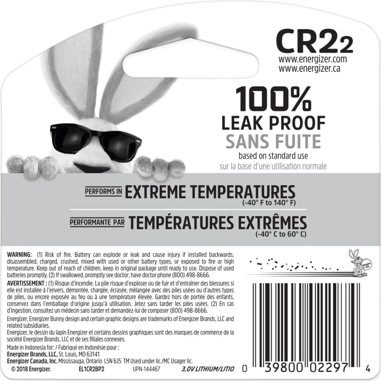 Baterías de Litio CR2 Energizer - Paquete de 2, 3V para Cámara